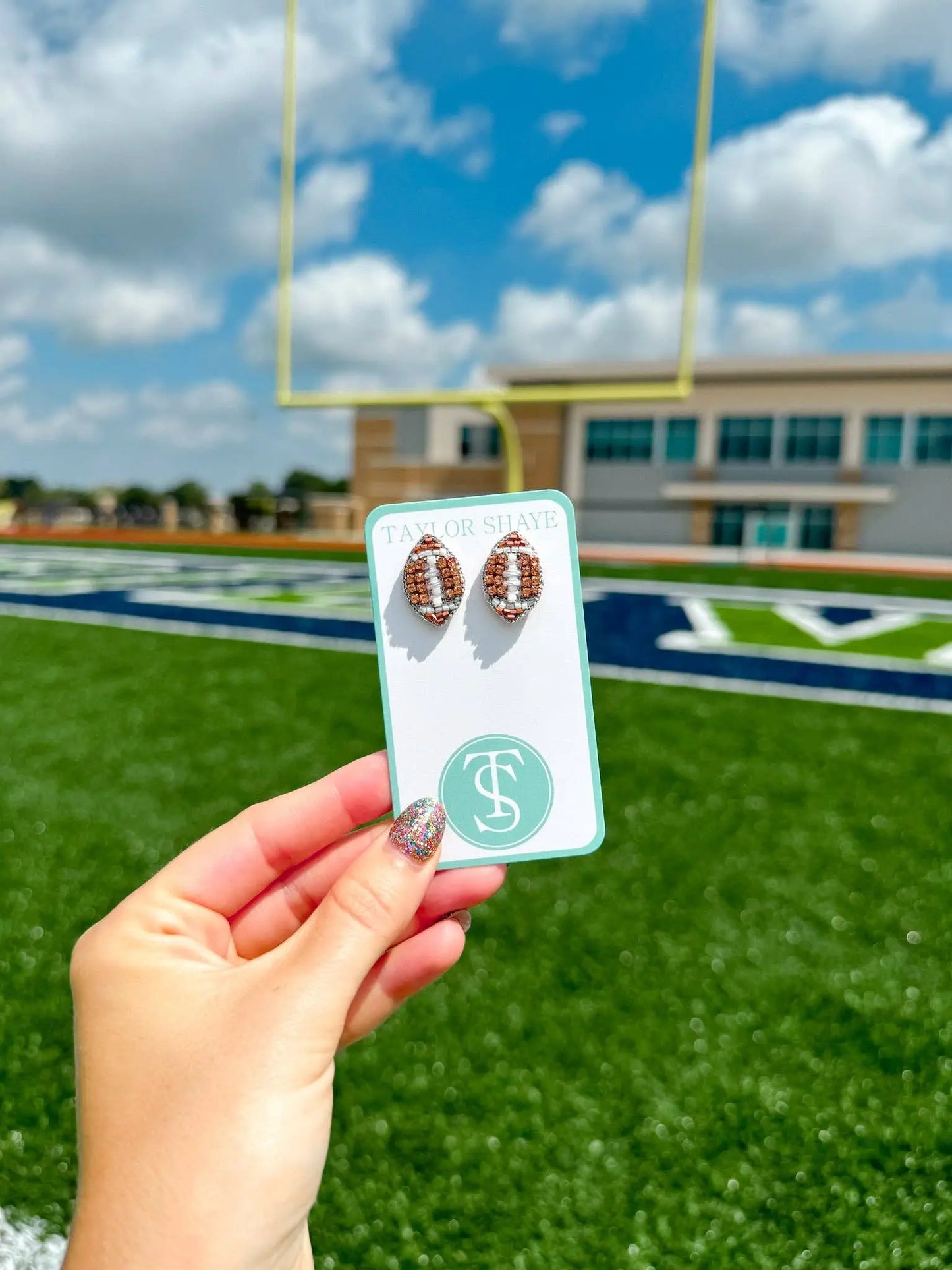 Taylor Shaye Designs - Beaded Brown Football Studs Taylor Shaye Designs