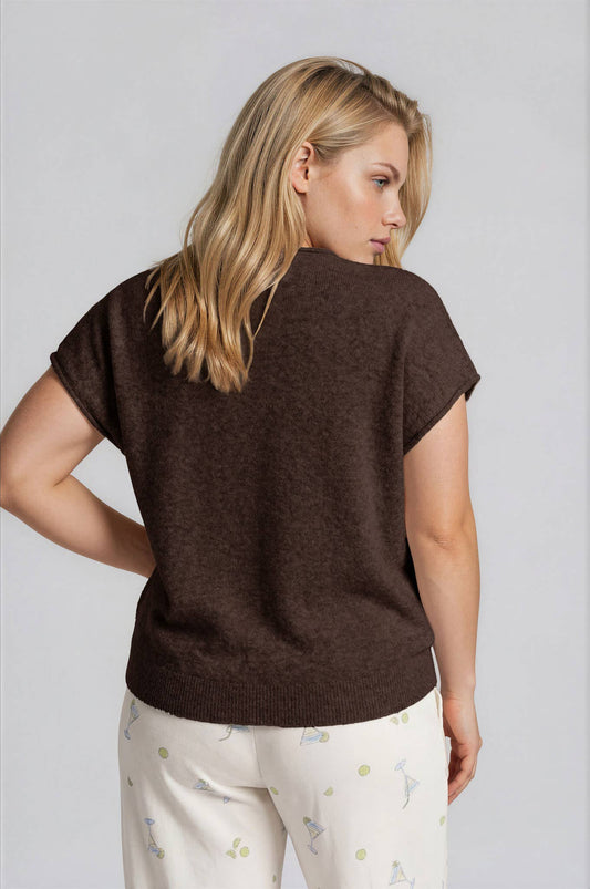 Blu Pepper - PLUS RAW EDGE SLEEVELESS LIGHTWEIGHT CARDIGAN: CHOCOLATE BROWN Blu Pepper