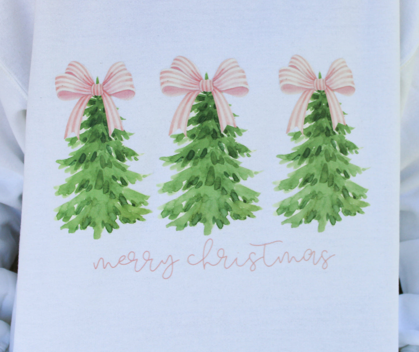 Merry Christmas Pink Stripe Bow Christmas Grey Sweatshirt Trendy Transfers