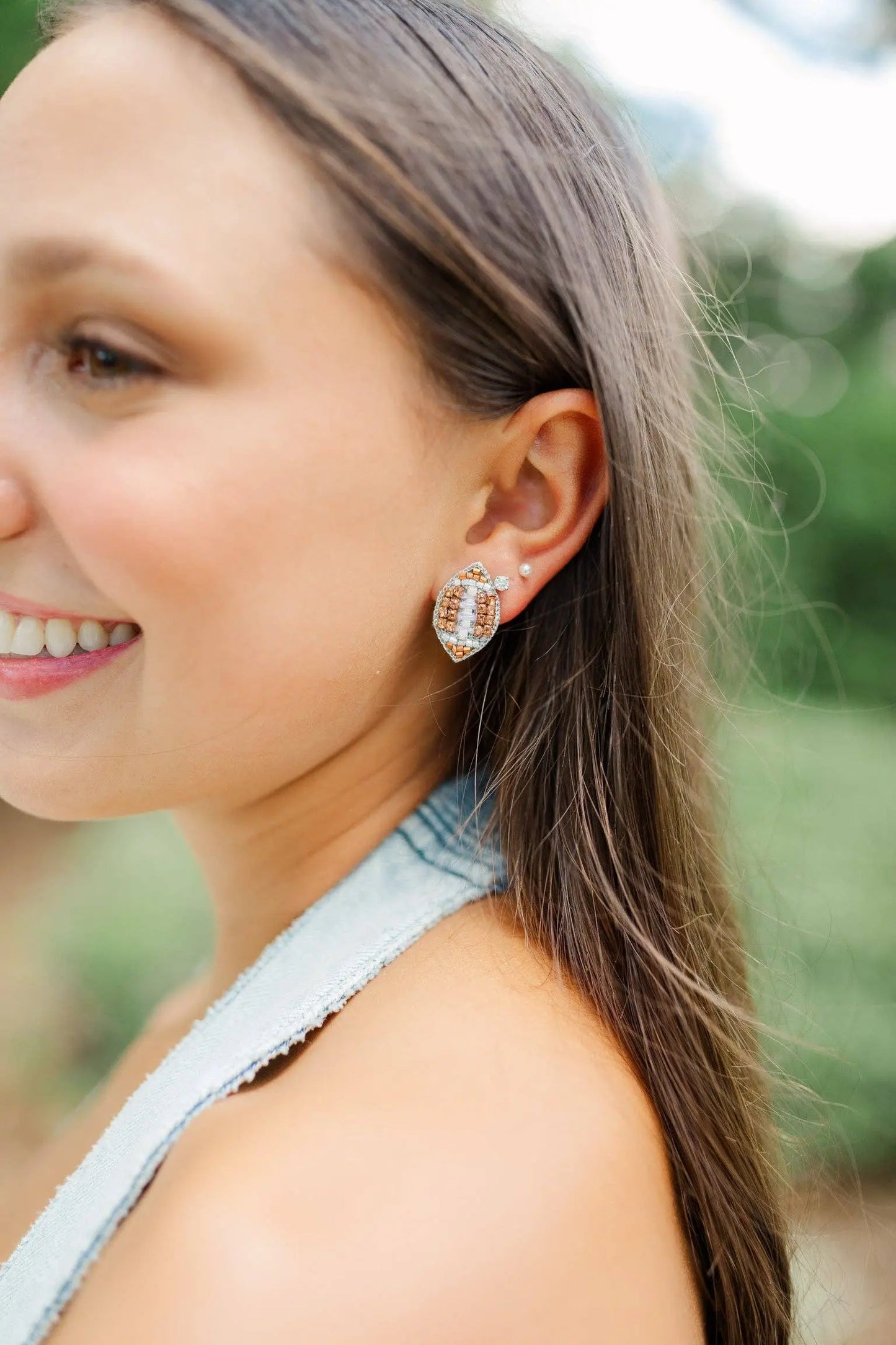 Taylor Shaye Designs - Beaded Brown Football Studs Taylor Shaye Designs
