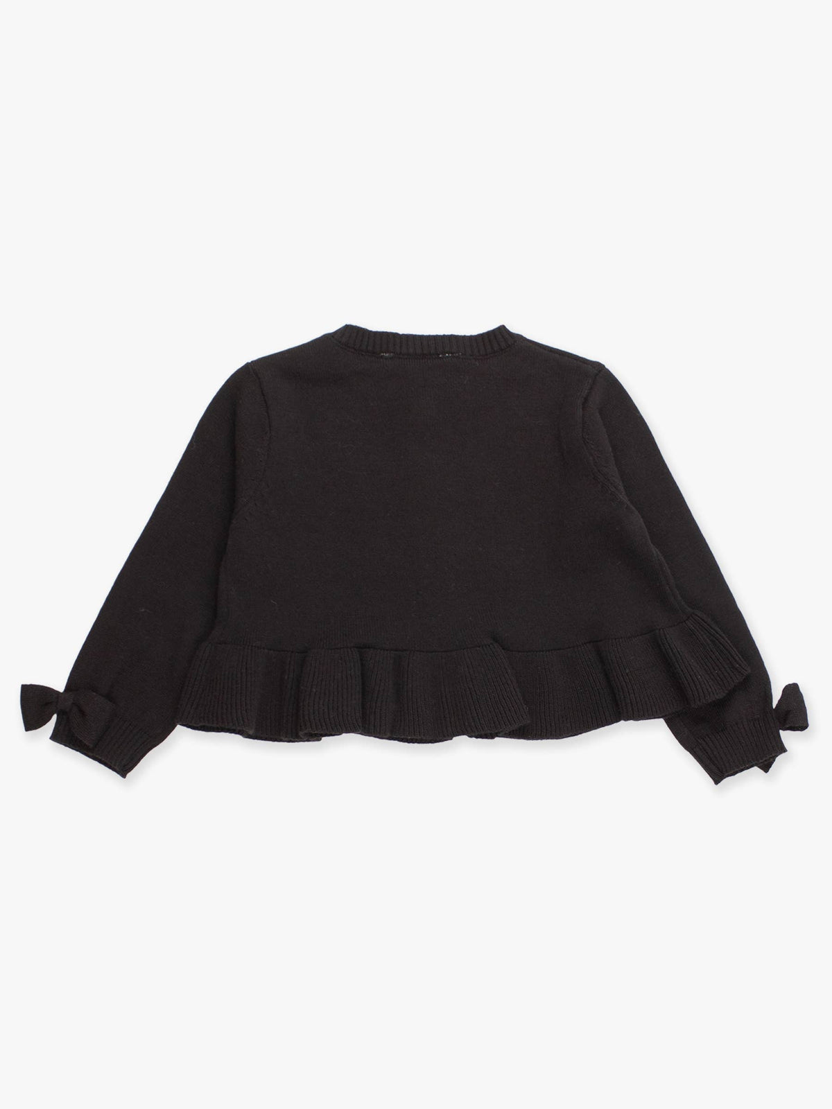 RuffleButts + RuggedButts - Girls Black Sweater Knit Peplum Cardigan with Bow Details: Black / 5 RuffleButts + RuggedButts