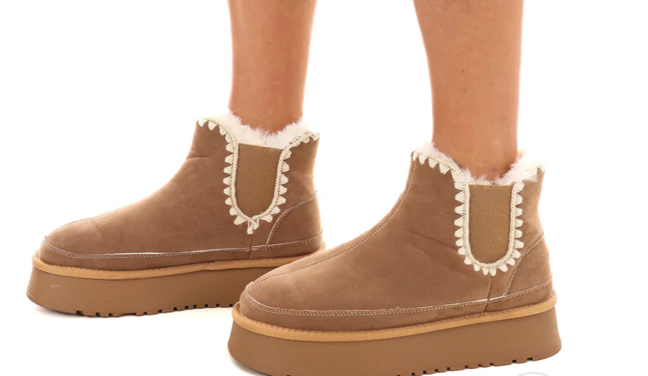 Fur-lined Platform Ankle Boots With Crochet Stitching CCOCCI
