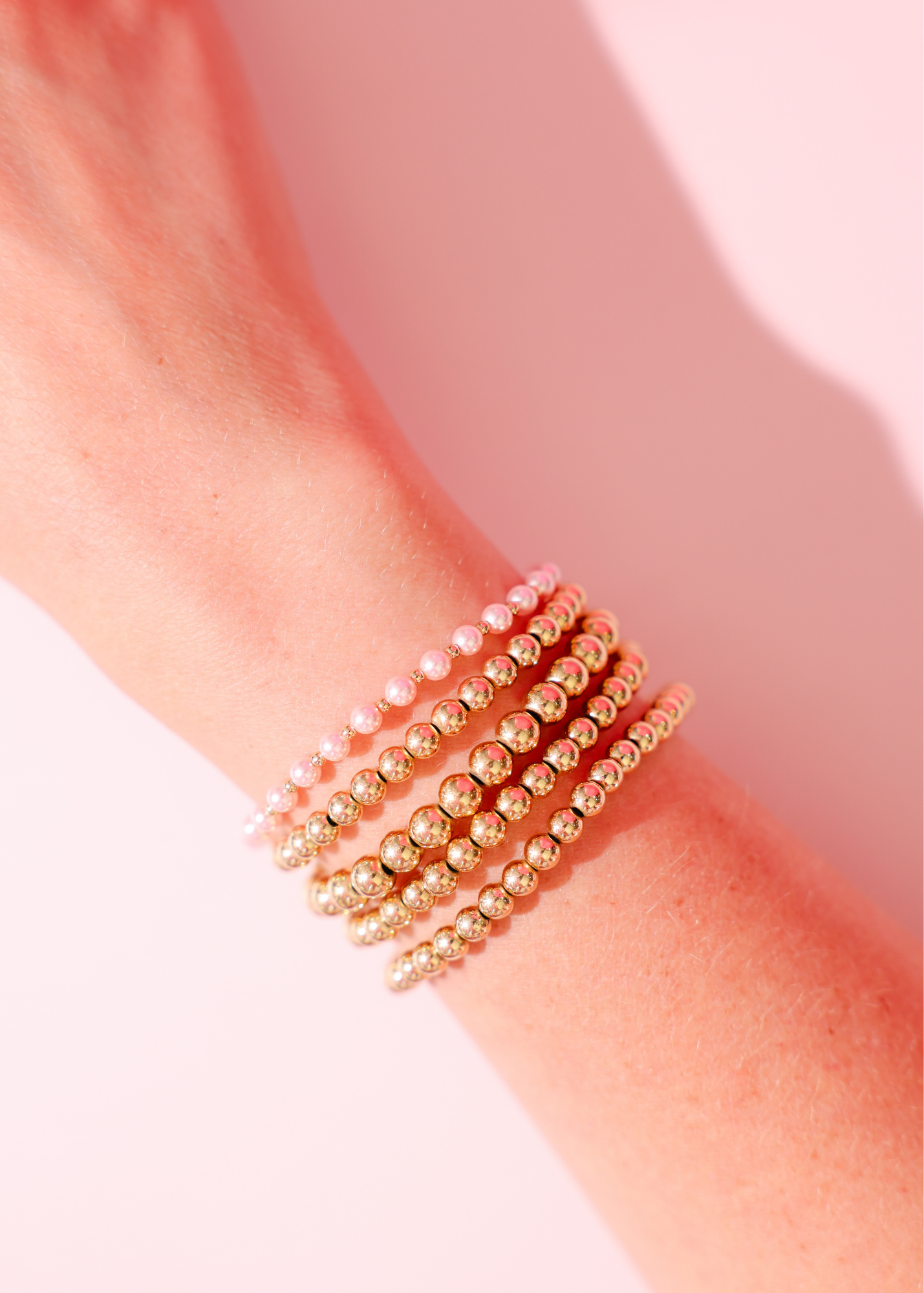 Beaded Blondes - Pink Mini Luci Bracelet in Gold: Petite 6.25 inch Beaded Blondes