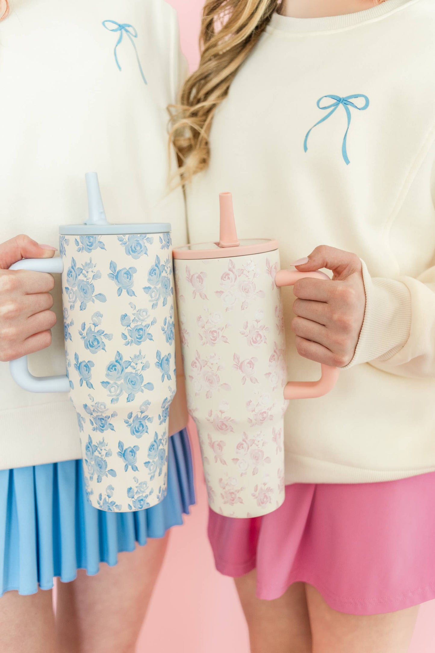 Rock Paper Scissors - Blue Floral 40oz Tumbler with Spill Proof Lid and Flip Straw Rock Paper Scissors