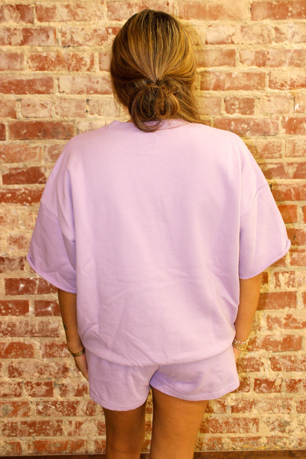 LULU MAC SHORT SLEEVE TERRY CLOTH TOP-LAVENDER LULU MAC