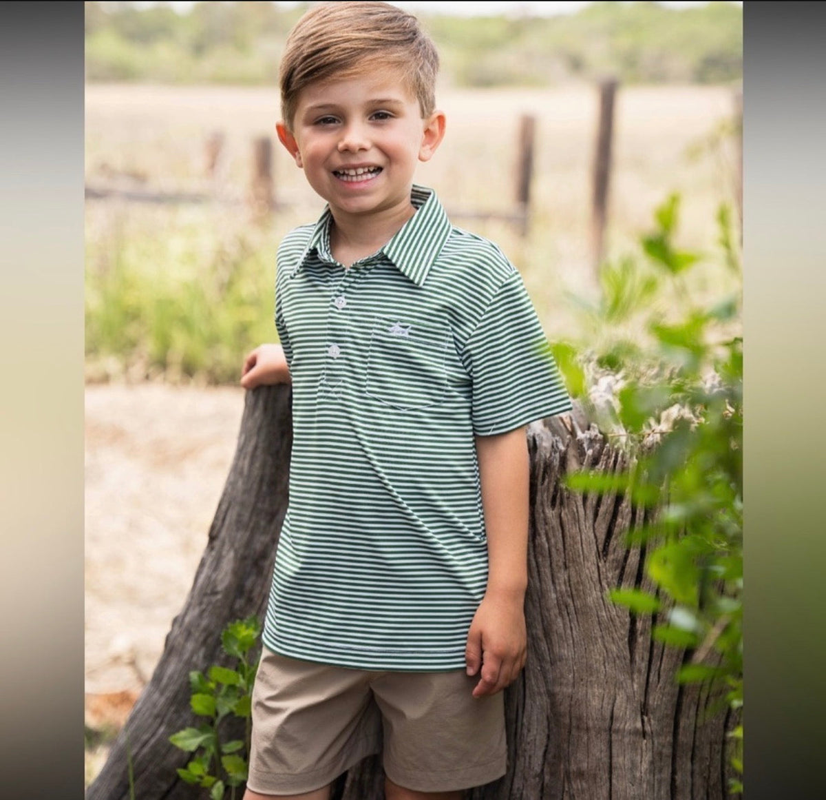 Saltwater Boys Inshore Boys Performance Green Stripe Polo Saltwater Boys Company