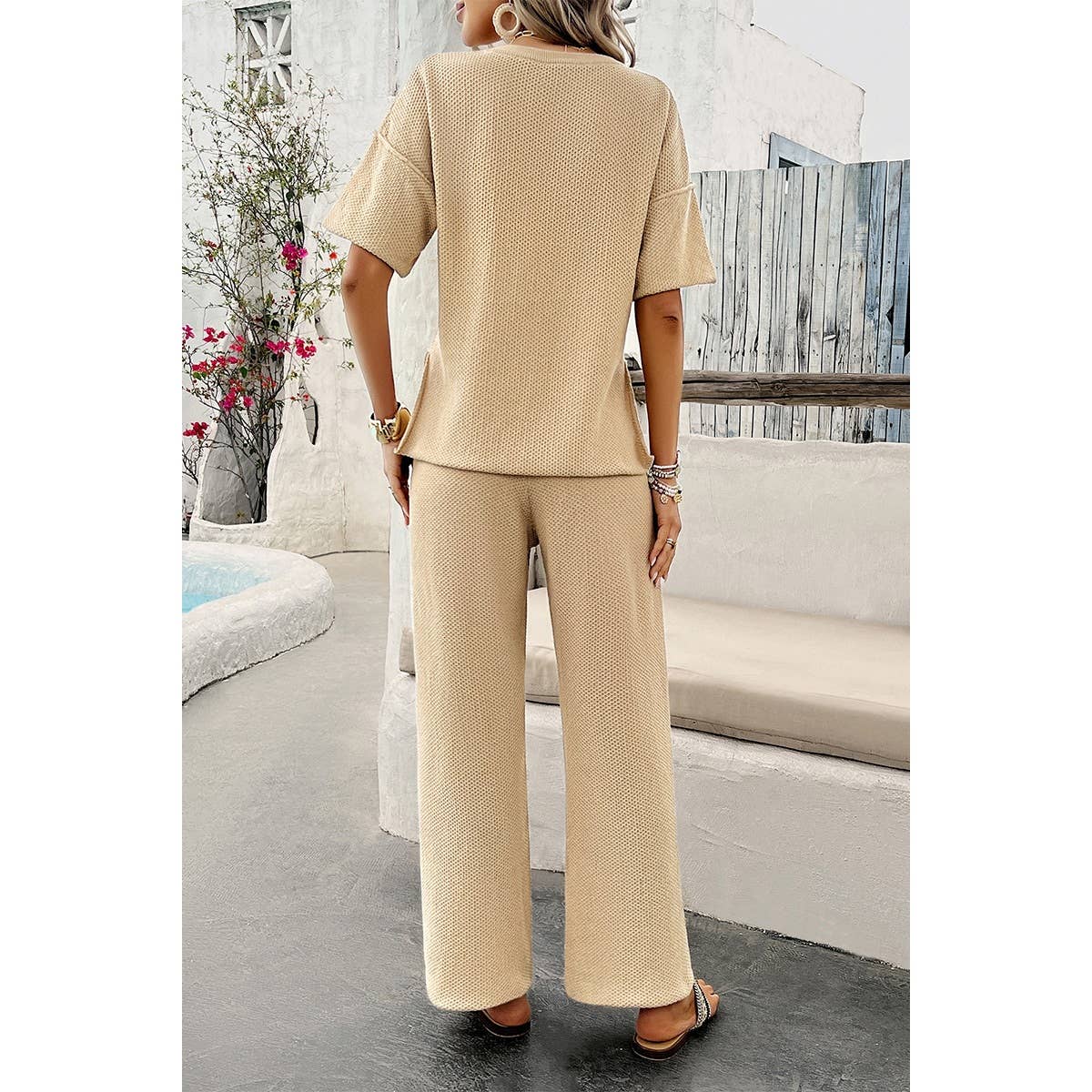 Supreme Fashion - Knit Button Tirm Fit Two Pieces Elastic Waist Sets: BLACK / M Supreme Fashion