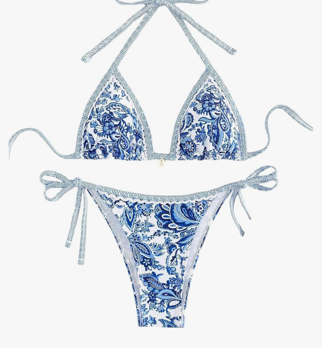 Blue Bohemian Print Lace-Up Sexy Bikini Split Swimsuit Set Rosa Clothing