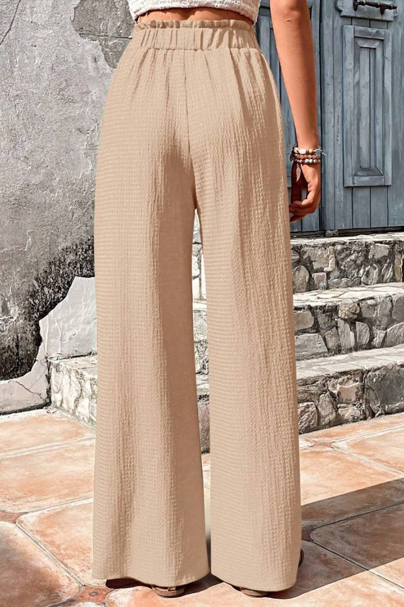 NINEXIS - CWBMP0142_SUMMER CASUAL BUBBLE PLAID WIDE-LEG PANTS: APRICOT / (XL) 1 NINEXIS