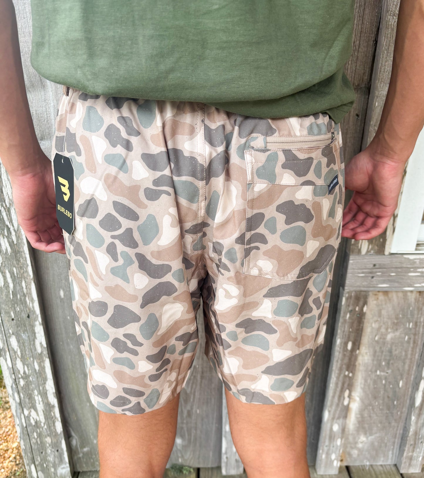 BURLEBO Men’s Athletic Short - PINTAIL CAMO - BROWN POCKET 7” Inseam BURLEBO