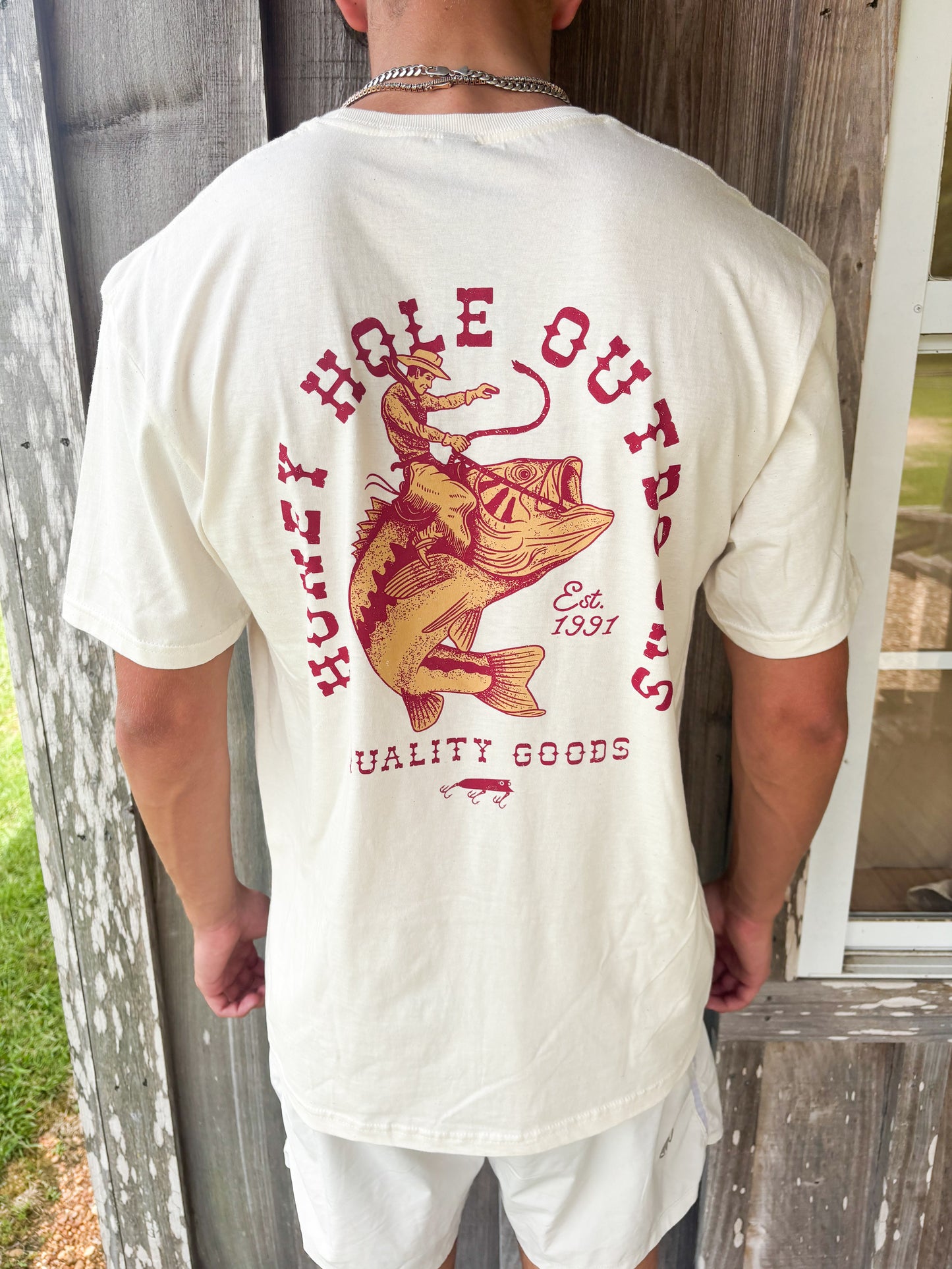 Mens Bass Cowboy Short Sleeve T-Shirt Honey Hole Outdoors