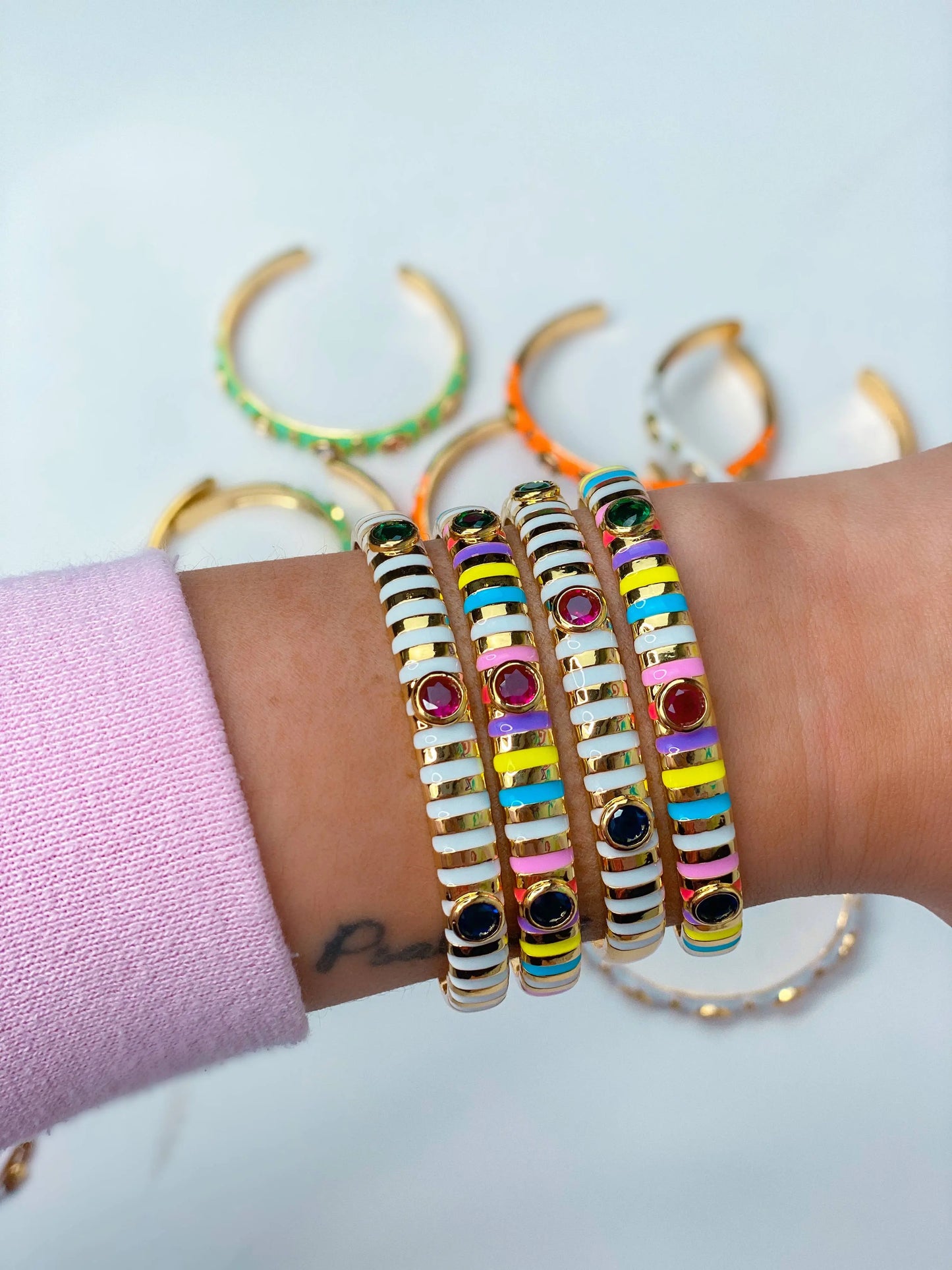 Taylor Shaye Designs - Tasha Striped Enamel Bangle: Rainbow Taylor Shaye Designs