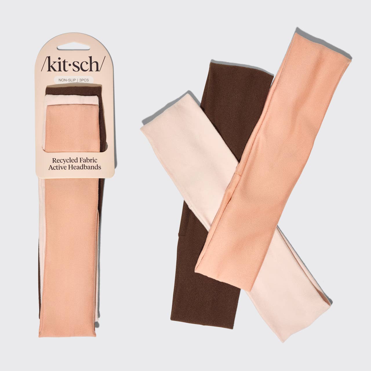 KITSCH - Recycled Fabric Active Headbands 3pc Set- Rosewood KITSCH