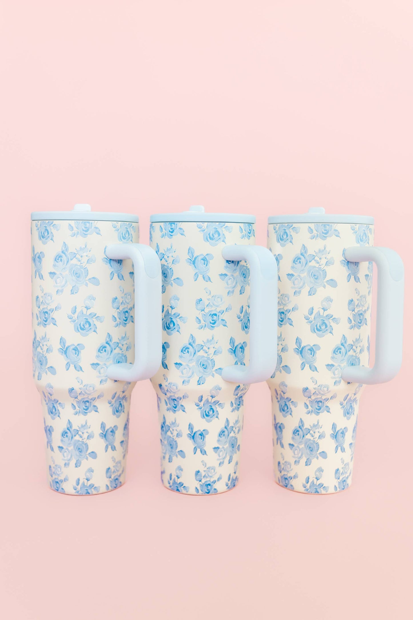 Rock Paper Scissors - Blue Floral 40oz Tumbler with Spill Proof Lid and Flip Straw Rock Paper Scissors