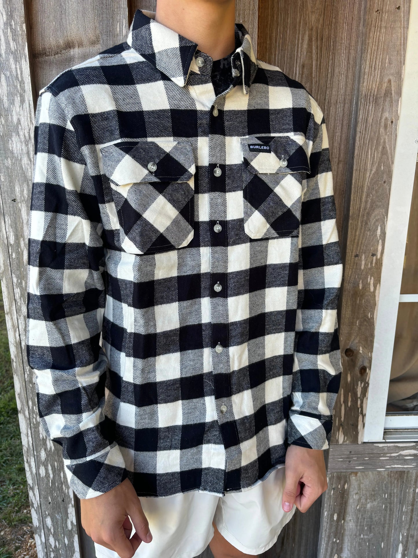 Flannel Shirt Button Down Shirt- Black Buffalo BURLEBO