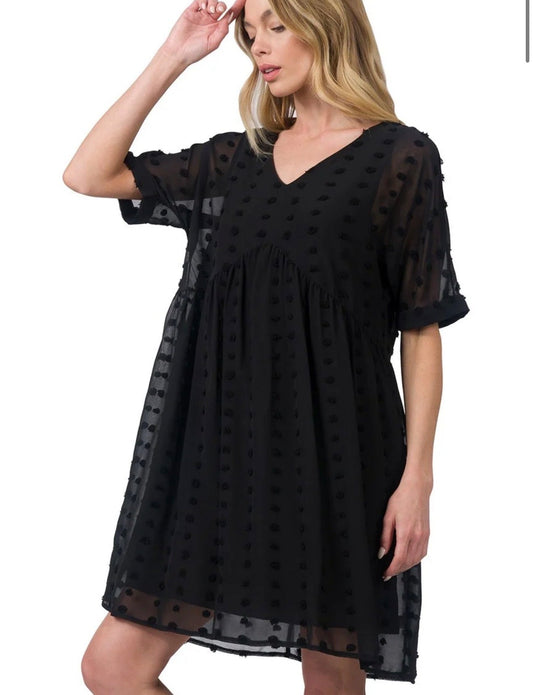 Zenana Plus Size Twist Dot V-neck Mini Dress zenana