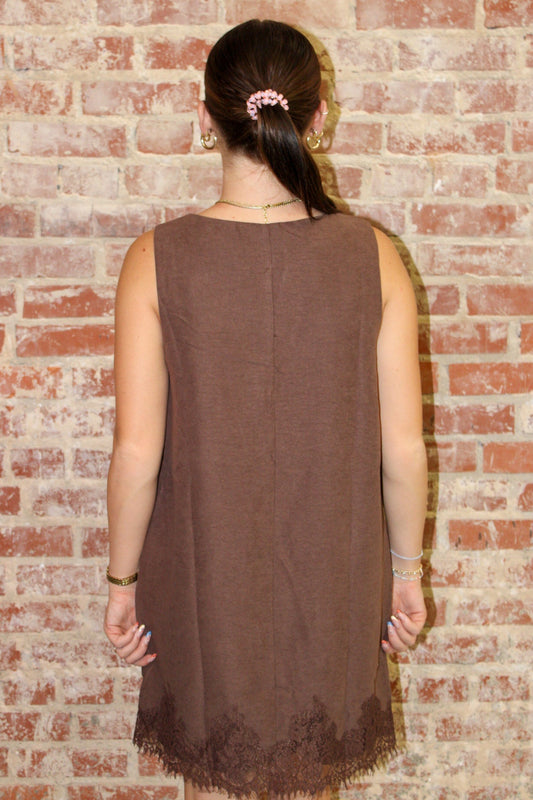 Day & Moon Sleeveless Suede Dress With Lace Detail day & moon