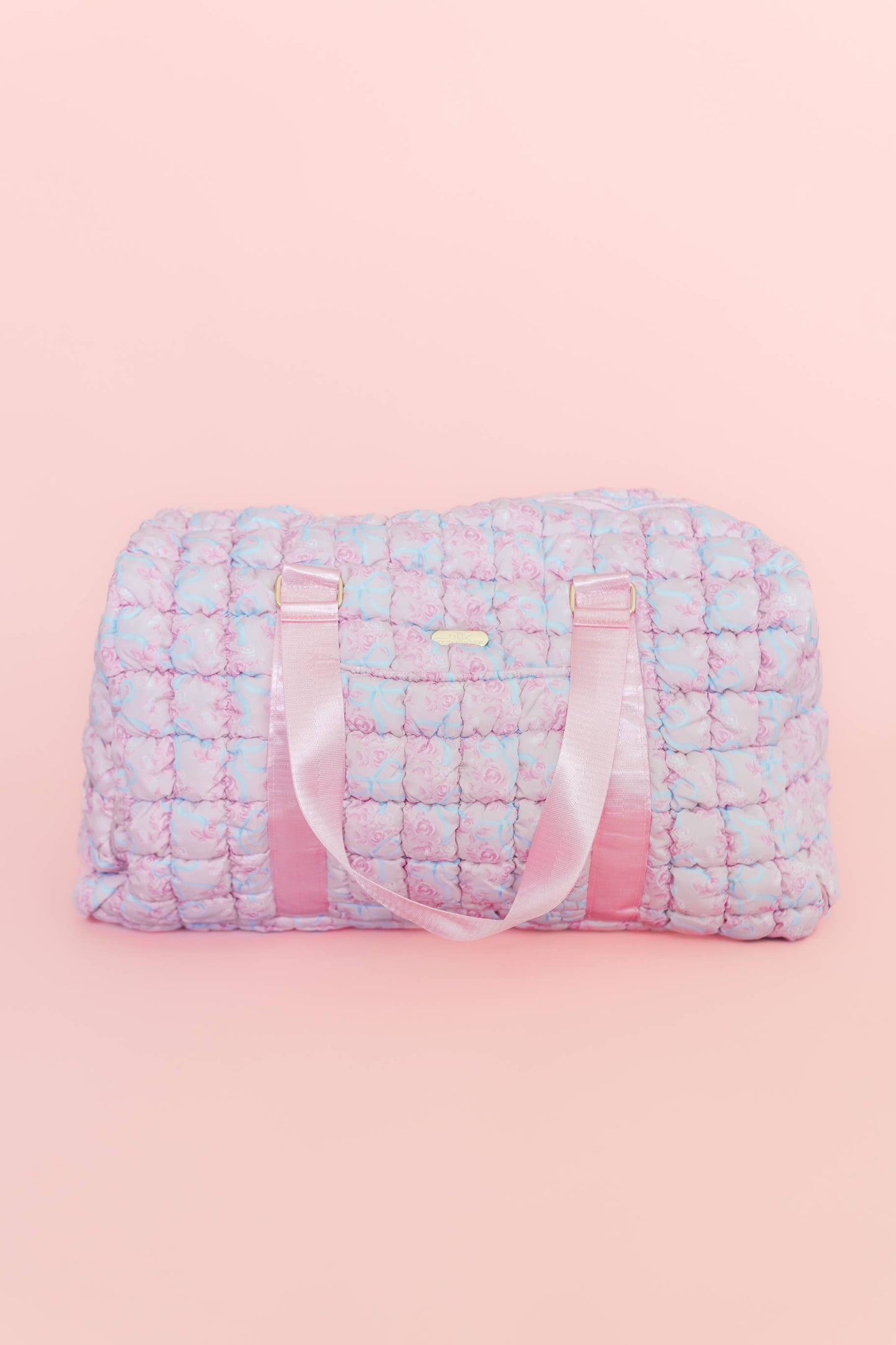 Rock Paper Scissors - Watercolor Floral Bow Quilted Weekender Duffle Tote Bag Rock Paper Scissors