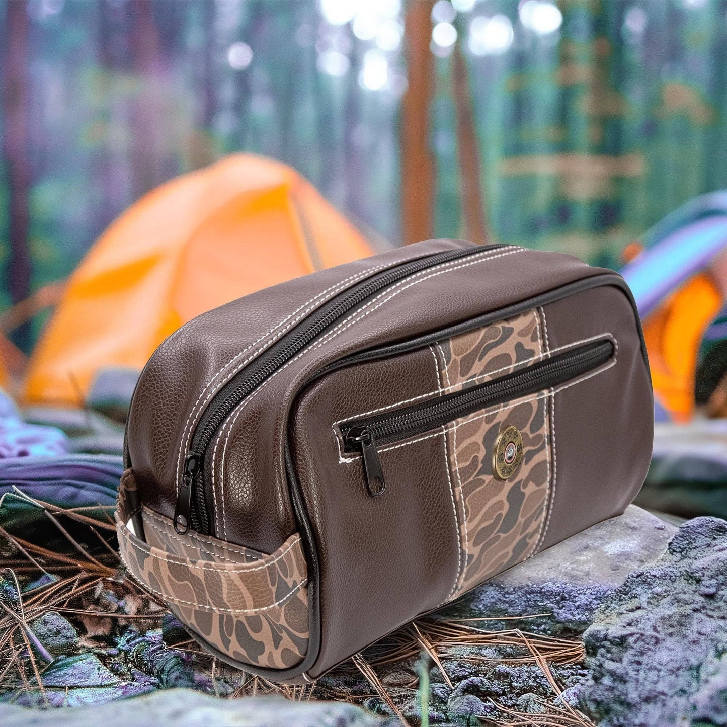 Zep-Pro - Shot Shell Brown Pebble Old School Camo Men's Toiletry Dopp Bag.: Brown/Tan Zep-Pro