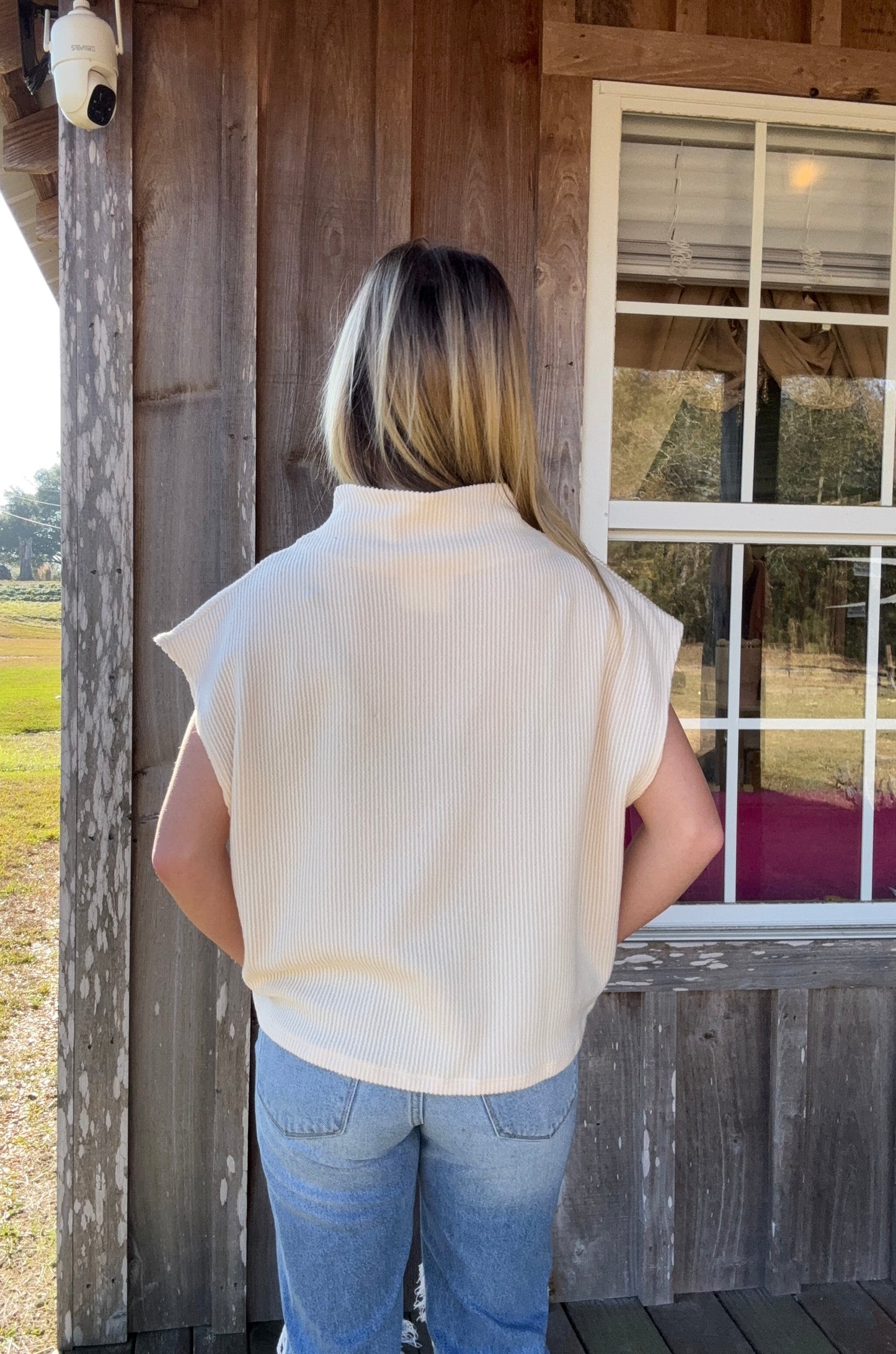 BUCKETLIST Mock Neck Rib Textured Solid Knit Top BUCKETLIST