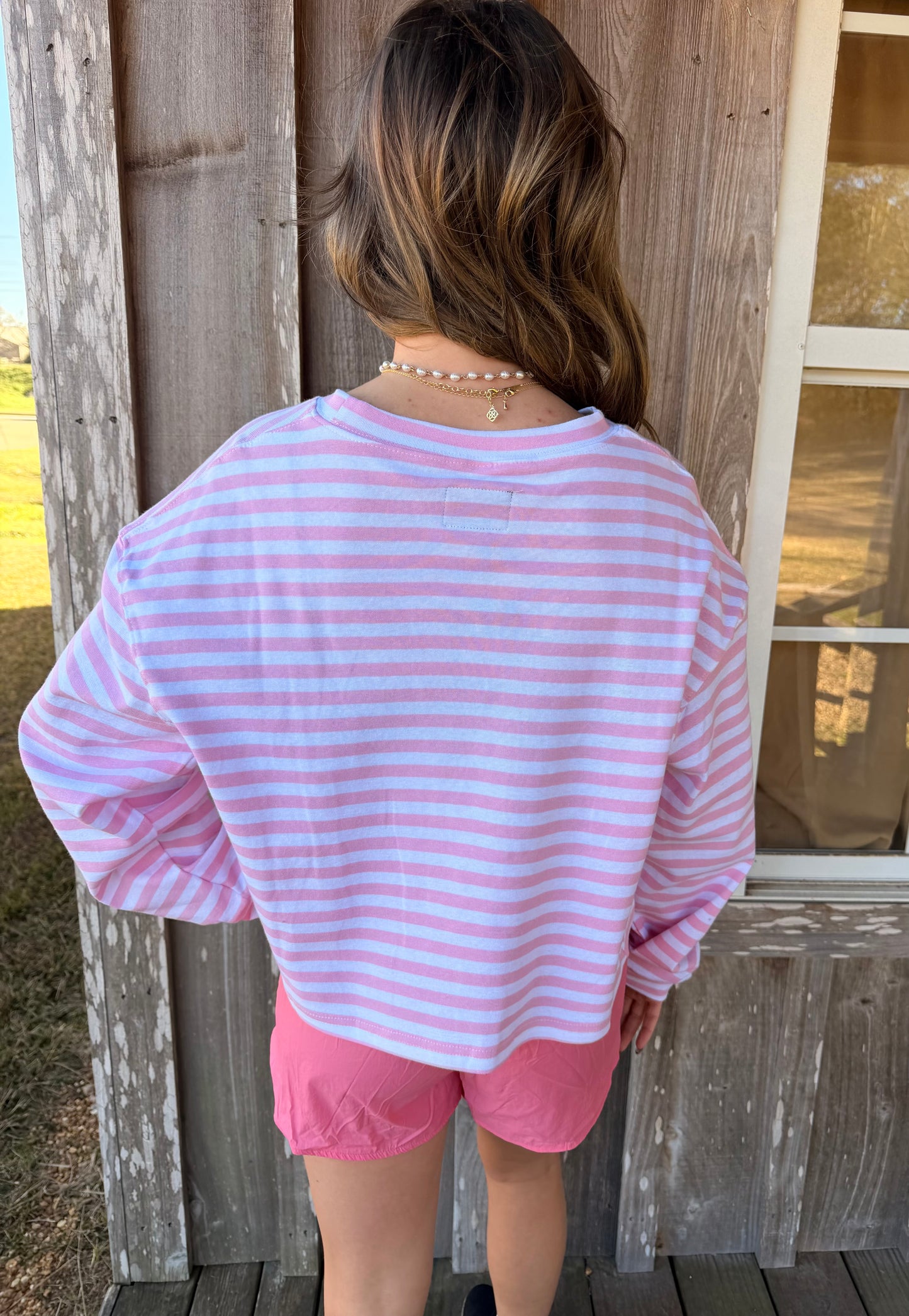 LULU MAC LIGHT PINK STRIPE LONG SLEEVE TOP