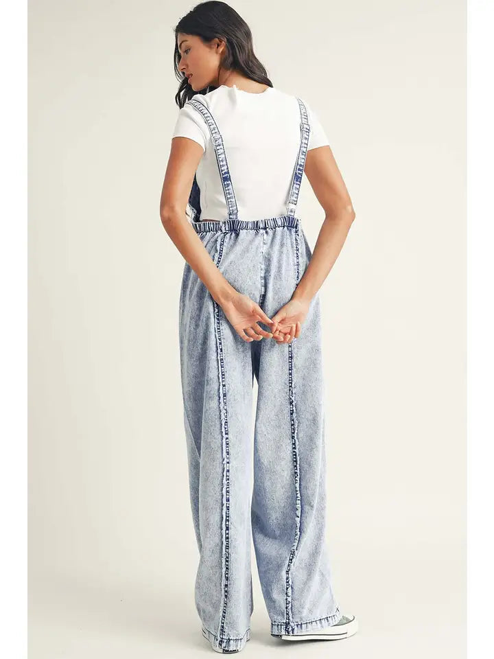 Light Wash Frayed Exposed Seam Wide Leg Denim Overall Little Daisy Closet