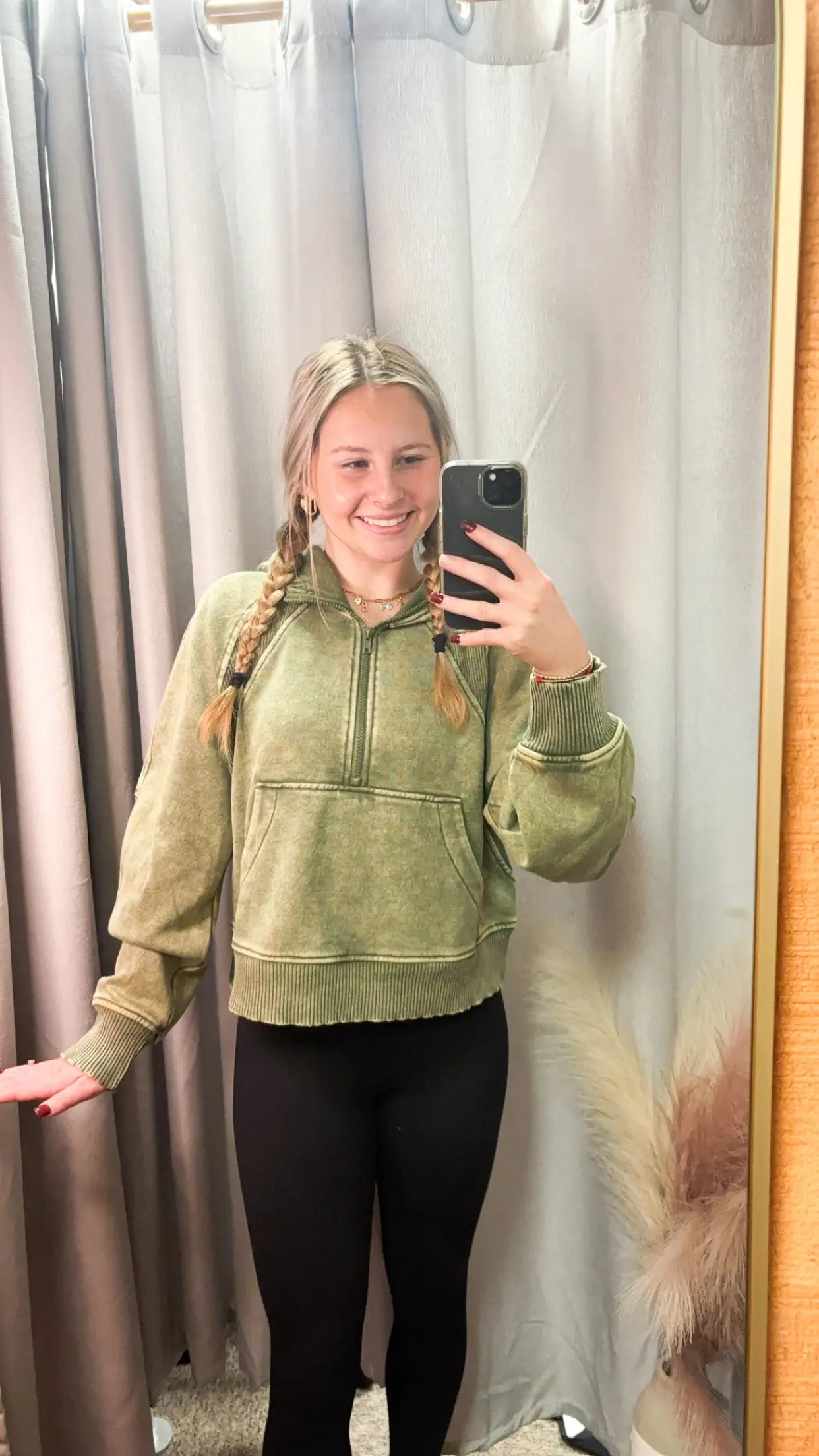 ACID WASHED HALF ZIP FLEECE HOODIE KANGAROO POCKET zenana