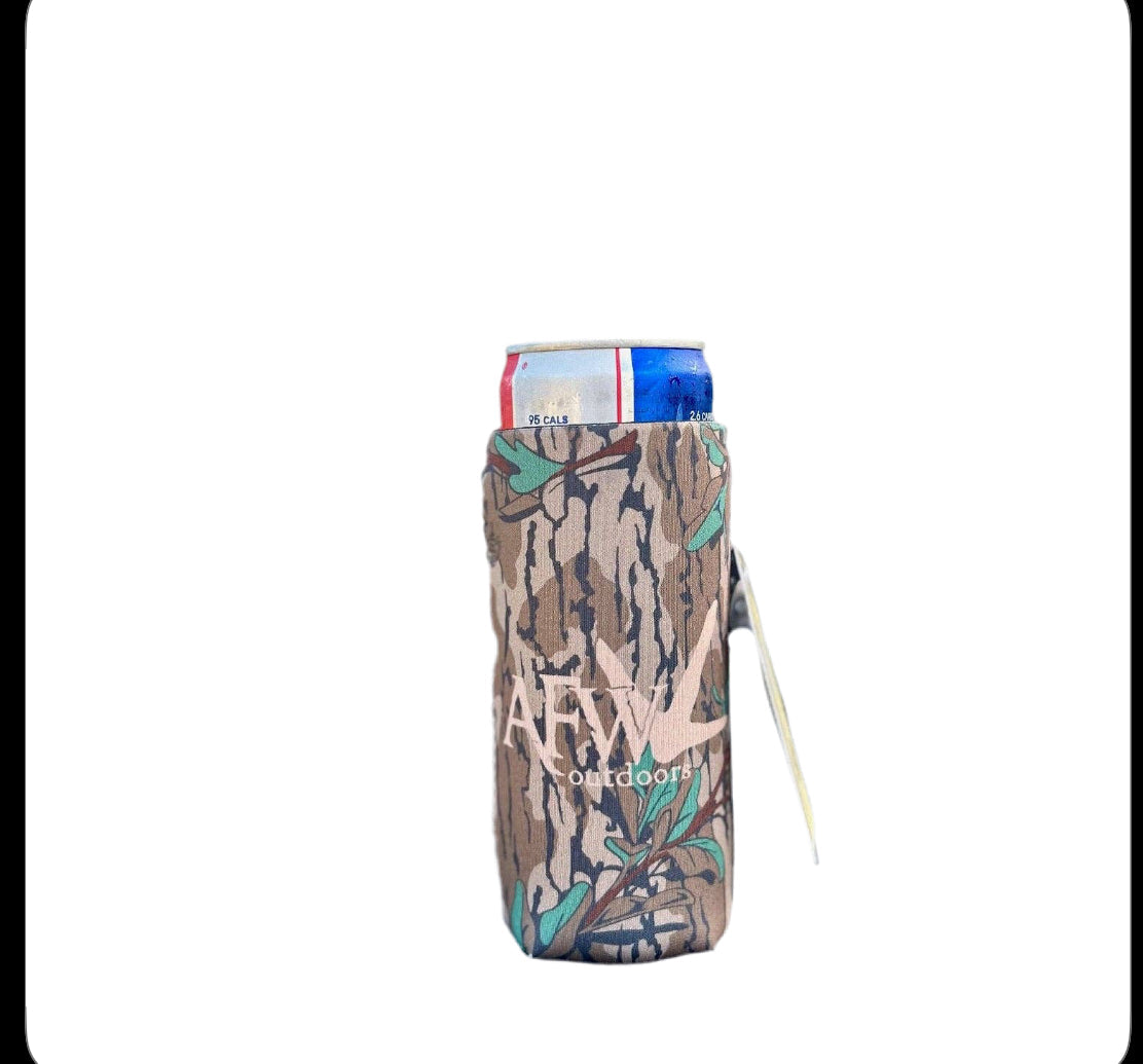 American Flyway Waterfowl Mossy Oak Turkey Logo Skinny Can Koozies American Flyway Waterfowl