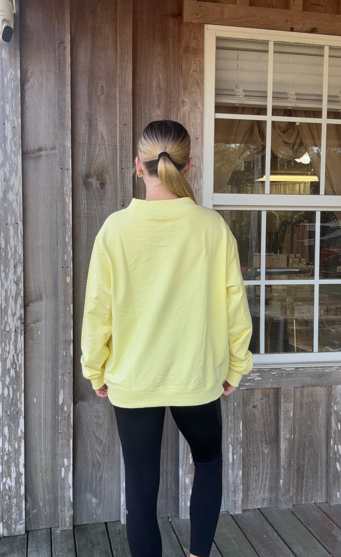 Day + Moon Oversized Mock Neck W/ Ruffle Trim Bow Sweatshirt day & moon