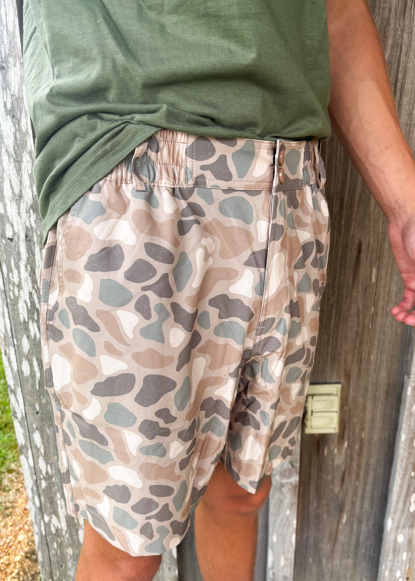 BURLEBO Men’s Athletic Short - PINTAIL CAMO - BROWN POCKET 7” Inseam BURLEBO