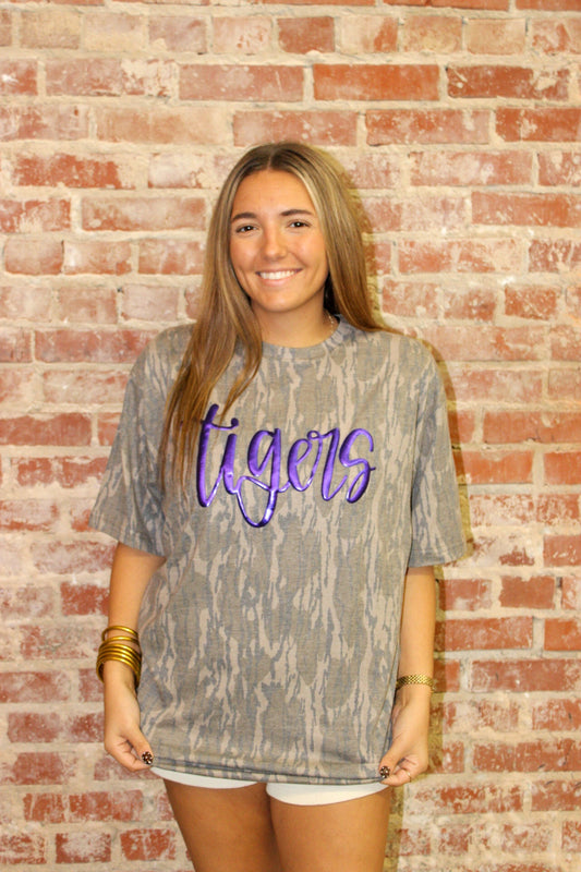 Bottomland Camo Team Fancy Cursive Puff Graphic Dash Forward Wholesale