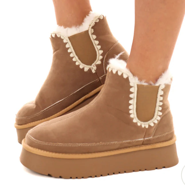 Fur-lined Platform Ankle Boots With Crochet Stitching CCOCCI
