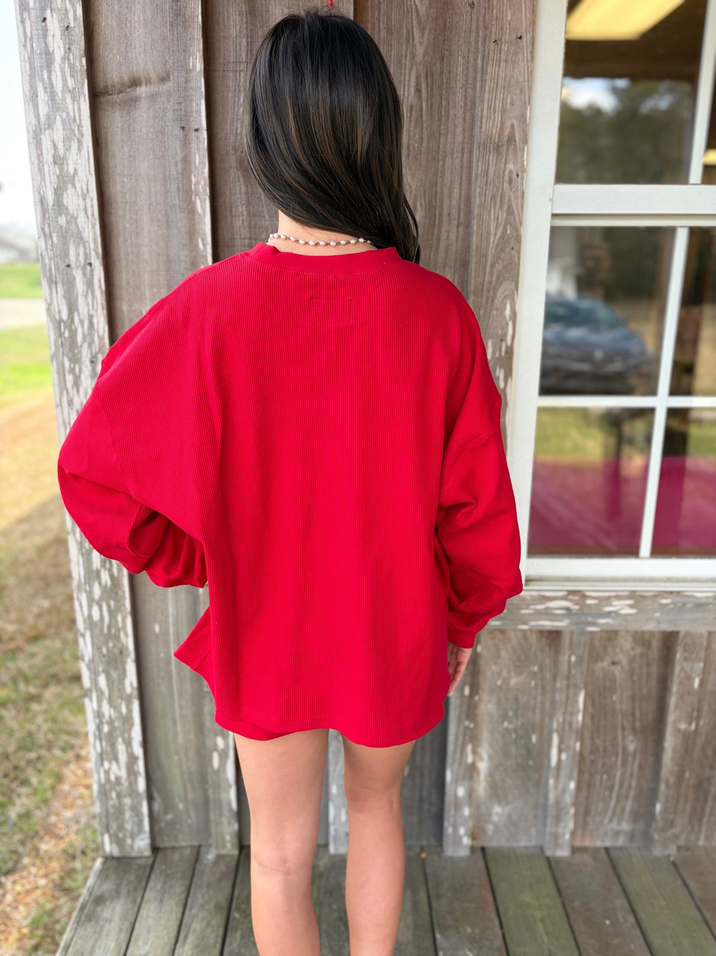 Lulu Mac Waffle Long Sleeve Waffle Knit Top Girlie Girl Originals