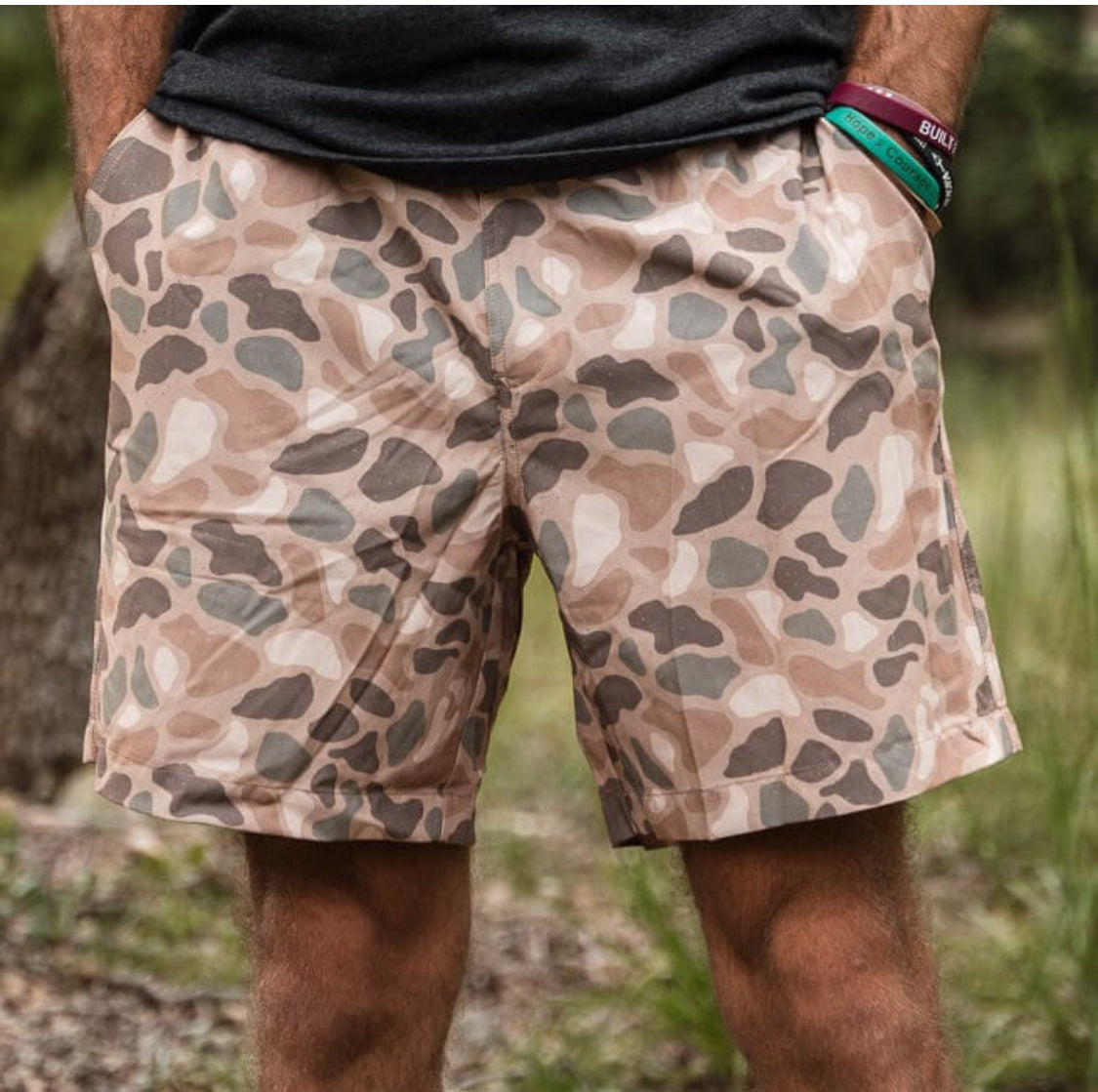 BURLEBO Men’s Athletic Short - PINTAIL CAMO - BROWN POCKET 7” Inseam BURLEBO