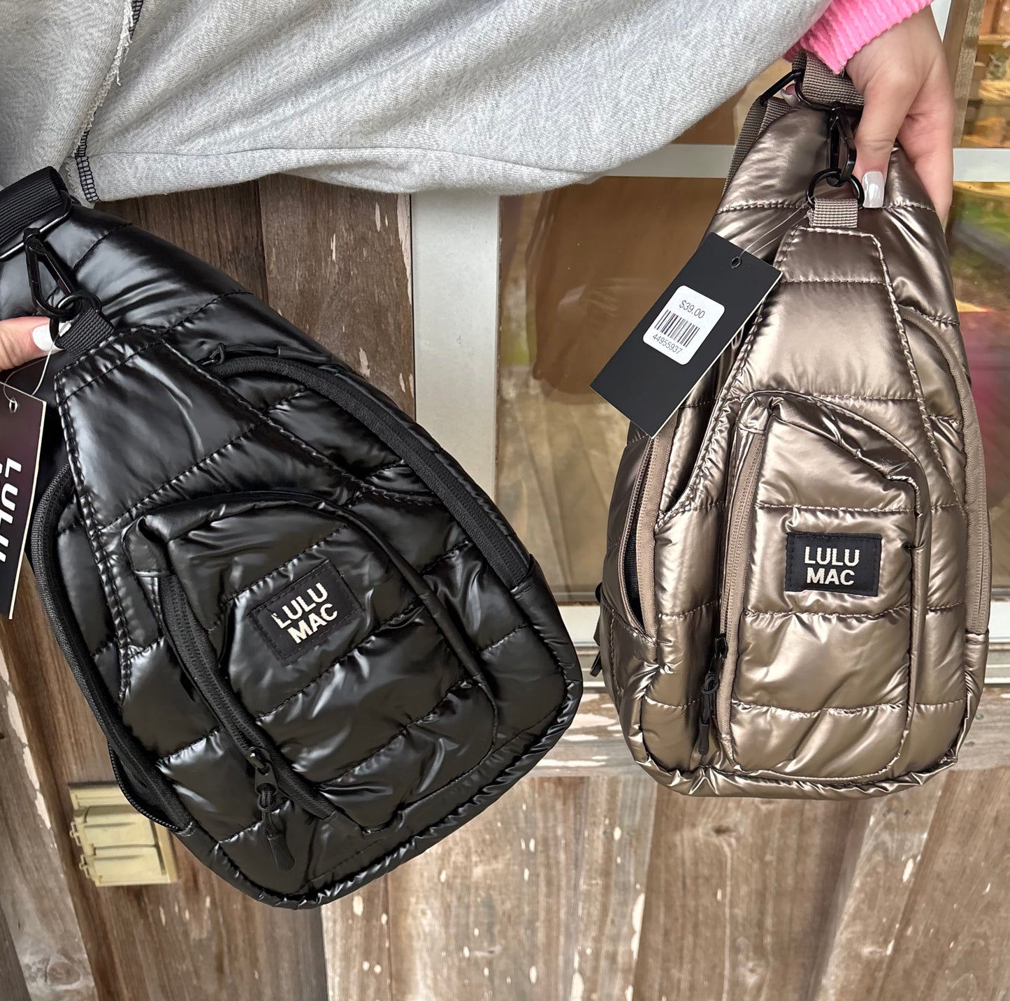 Lulu Mac Black Matte Puffer Metallic Sling Bag