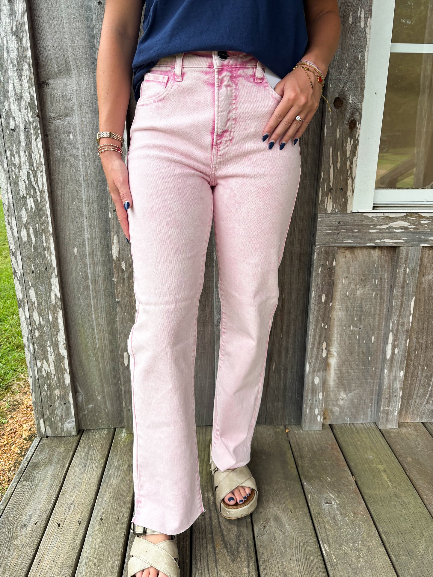 Risen Jeans High Rise Raw Hem Slit Straight Pants RISEN JEANS