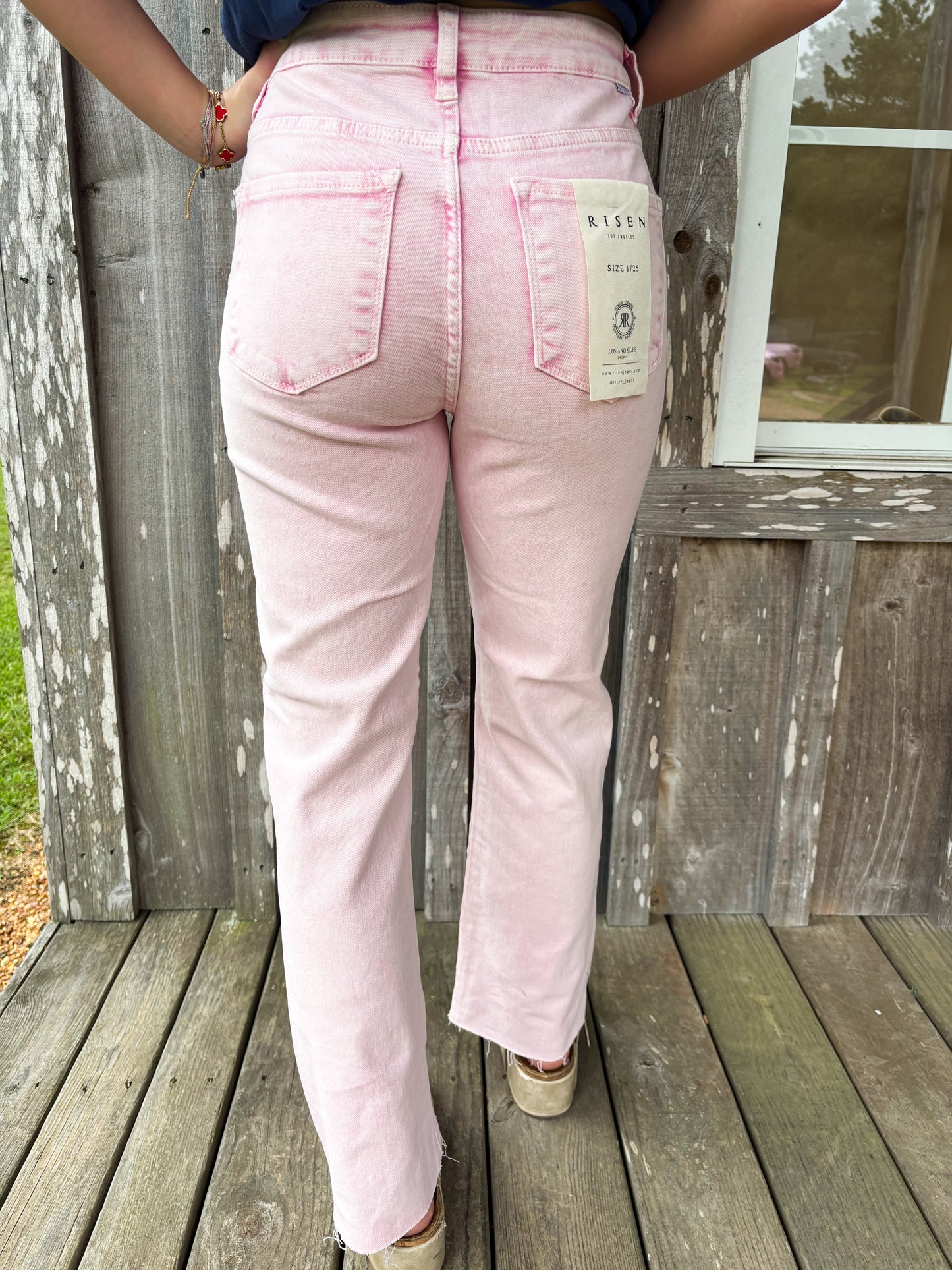 Risen Jeans High Rise Raw Hem Slit Straight Pants RISEN JEANS