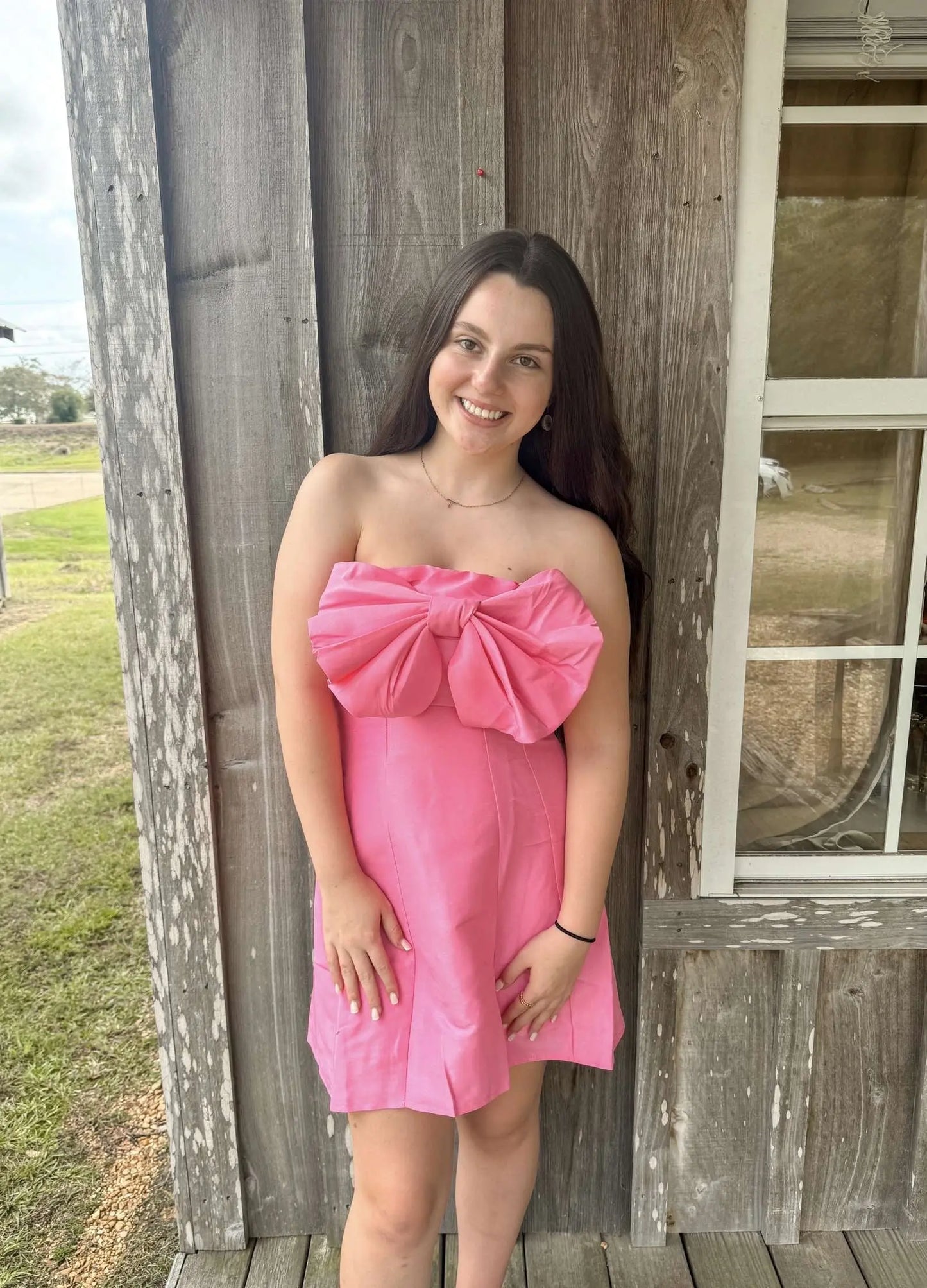 STRAPLESS A LINE BOW MINI DRESS SOUTHERN SUNDROP BOUTIQUE