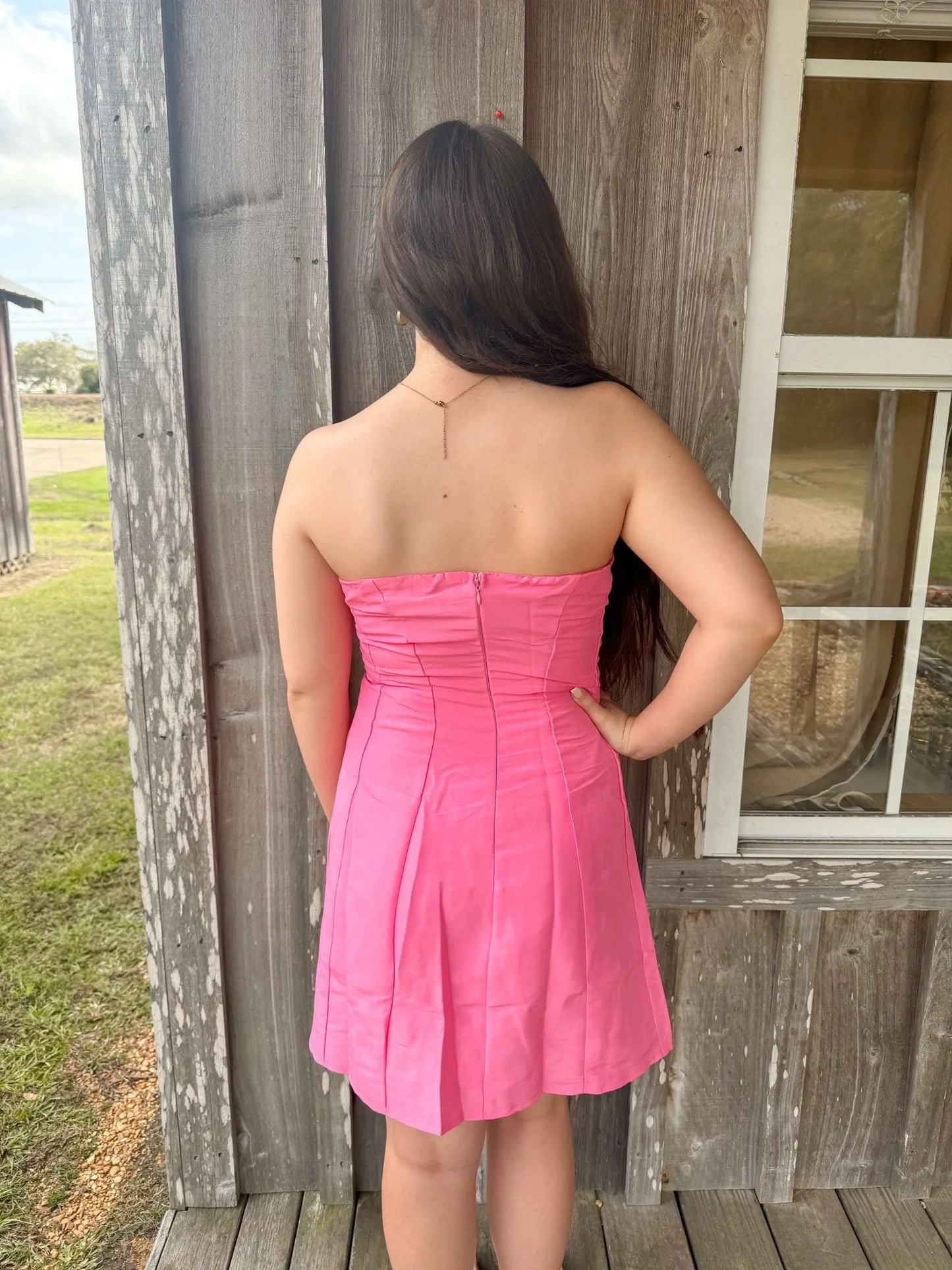 STRAPLESS A LINE BOW MINI DRESS SOUTHERN SUNDROP BOUTIQUE