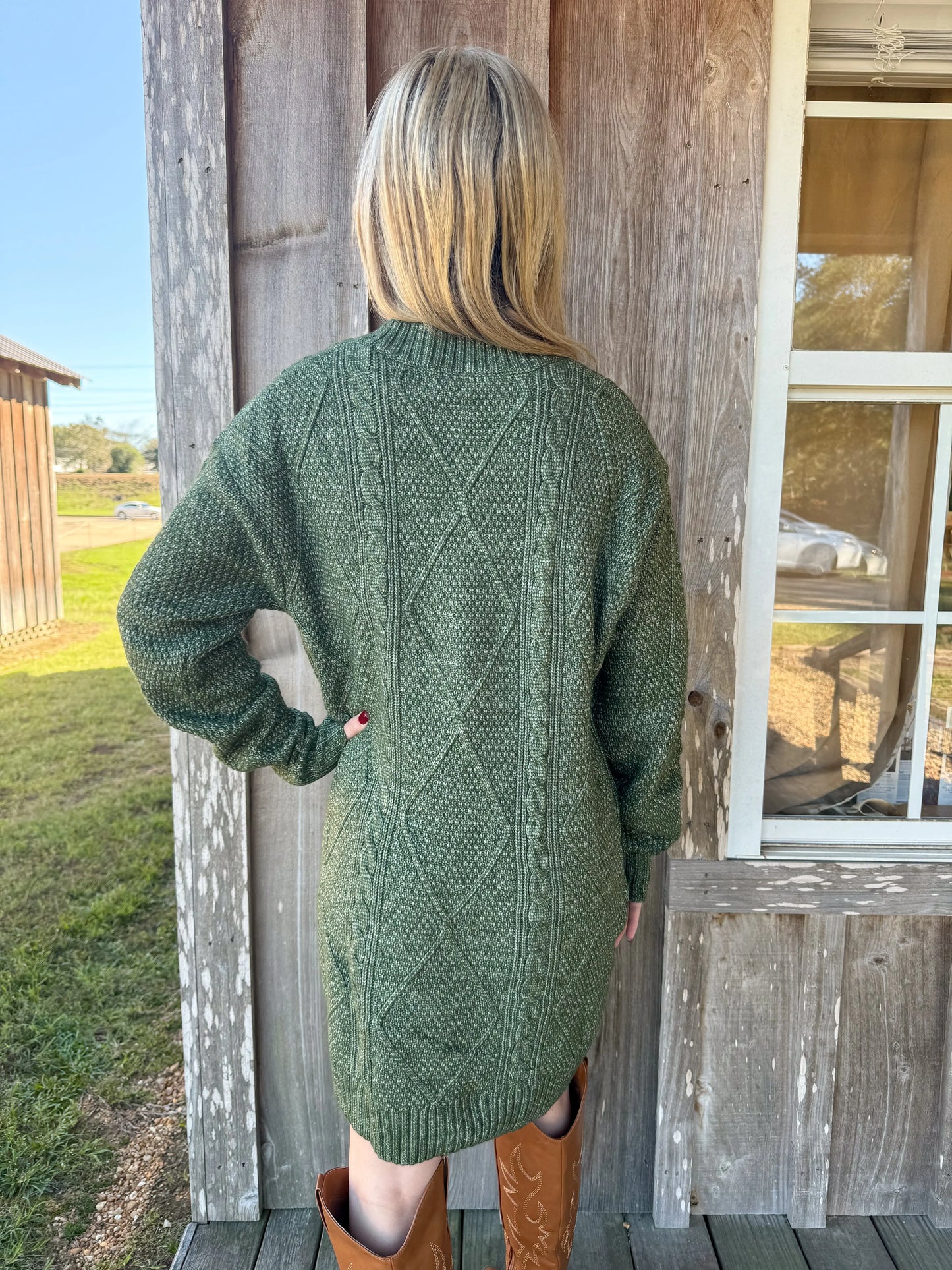 Mist Green Cable Knit Drop Shoulder Loose Fit Sweater Fall Dress 1 the Woman