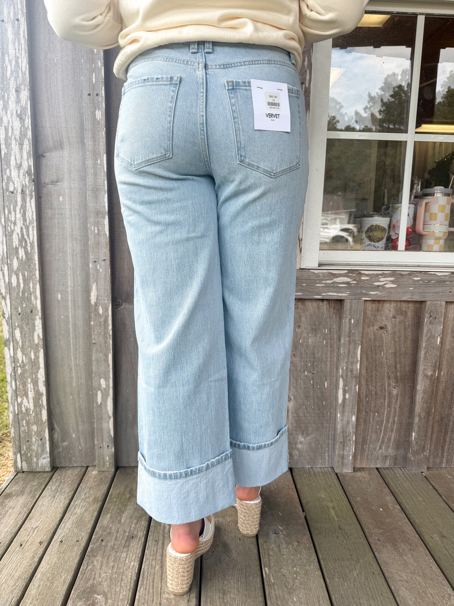 SUPER HIGH RISE CUFFED BAGGY WIDE JEANS STREAMLINED VERVET by FLYING MONKEY
