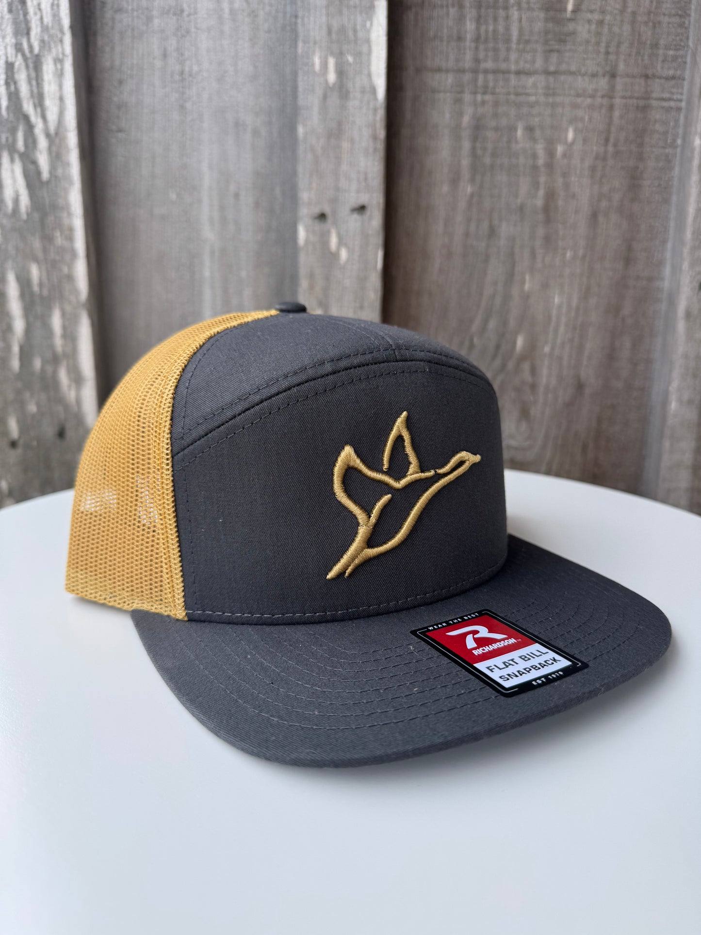 Combat Waterfowl 7 Panel Charcoal Gold Trucker Hat COMBAT WATERFOWL