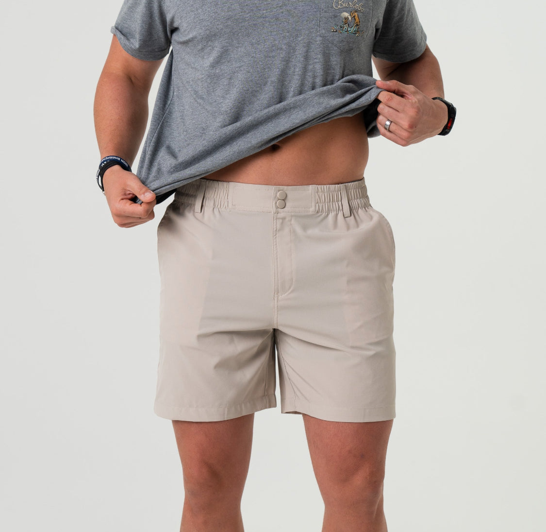 BURLEBO LIGHT KHAKI - AMERICAN FLAG POCKET EVERYDAY SHORTS (7" INSEAM) BURLEBO