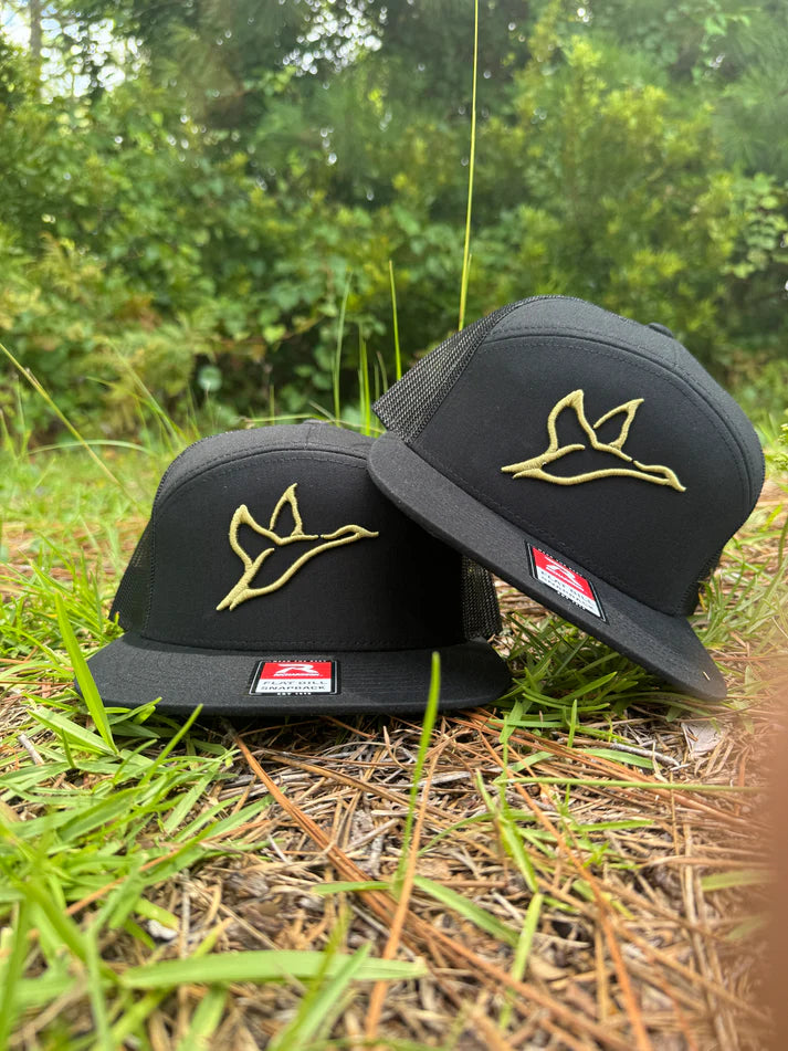 Combat Waterfowl Richardson 7 Panel Black Hat Loden Icon Snapback Hat COMBAT WATERFOWL