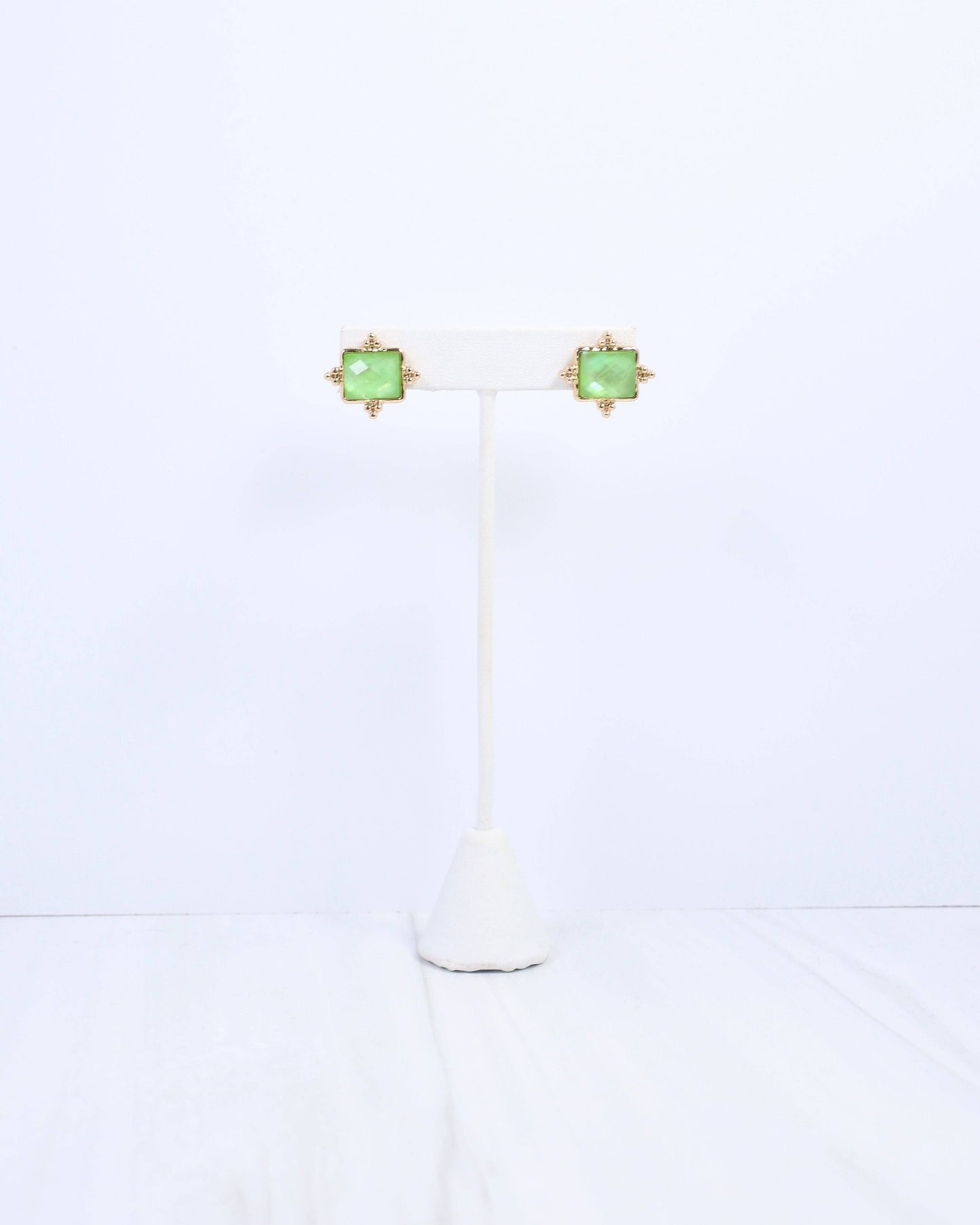 Caroline Hill - Kerang Square Facited Stud Earring Green: Default Caroline Hill