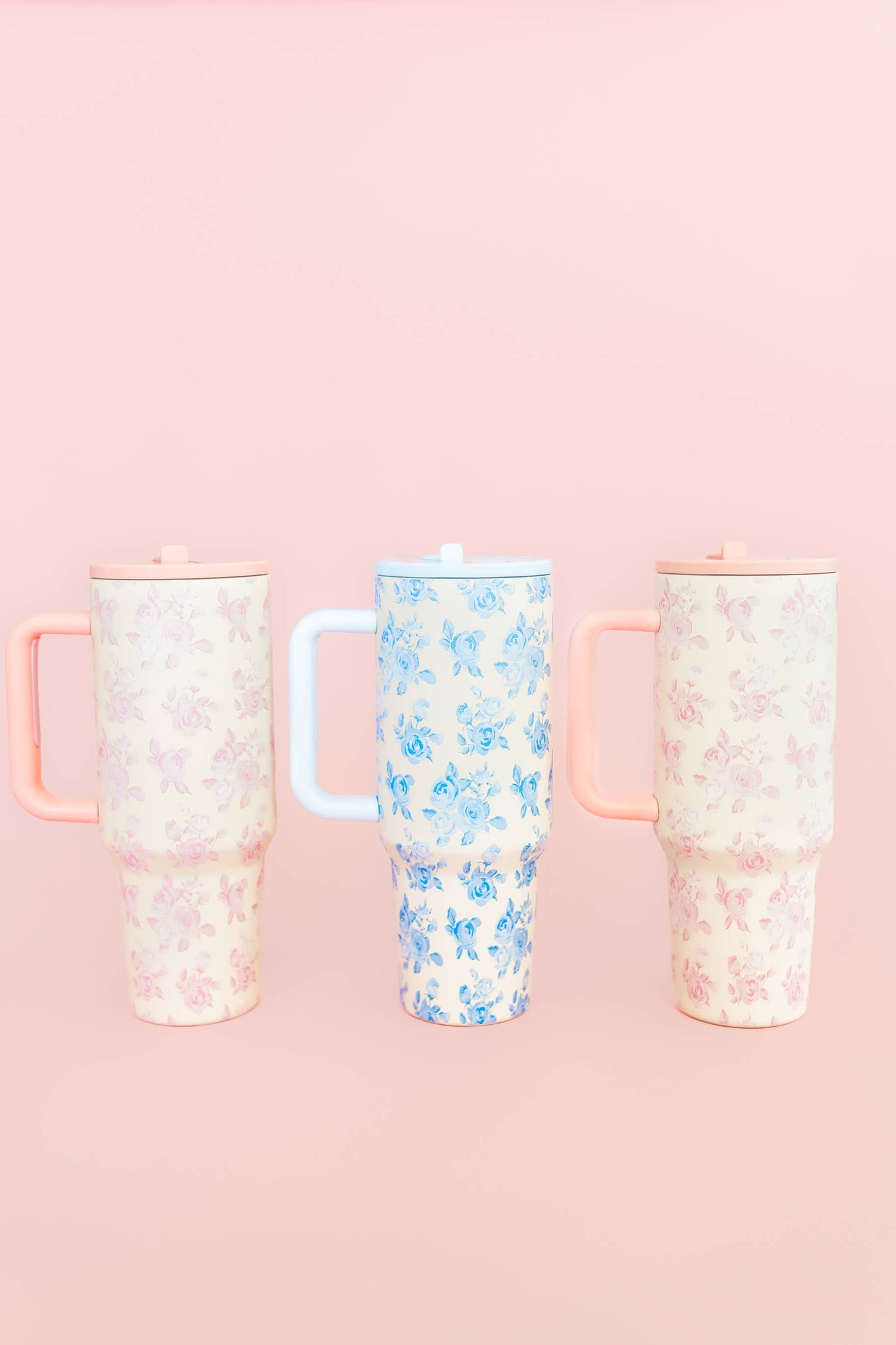 Rock Paper Scissors - Blue Floral 40oz Tumbler with Spill Proof Lid and Flip Straw Rock Paper Scissors