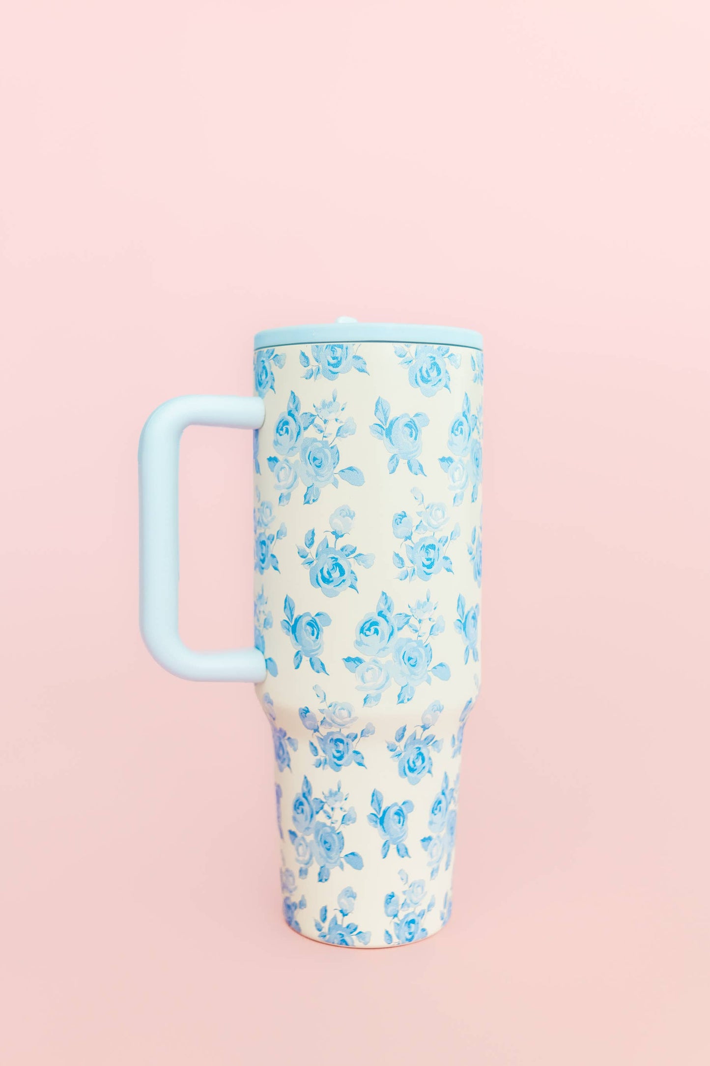 Rock Paper Scissors - Blue Floral 40oz Tumbler with Spill Proof Lid and Flip Straw Rock Paper Scissors