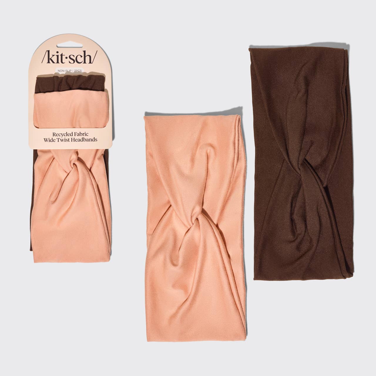 KITSCH - Recycled Fabric Wide Twist Headbands 2pc Set- Rosewood KITSCH