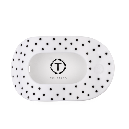 TELETIES - White Polka Dot Party Large Flat Round Hair Clip TELETIES