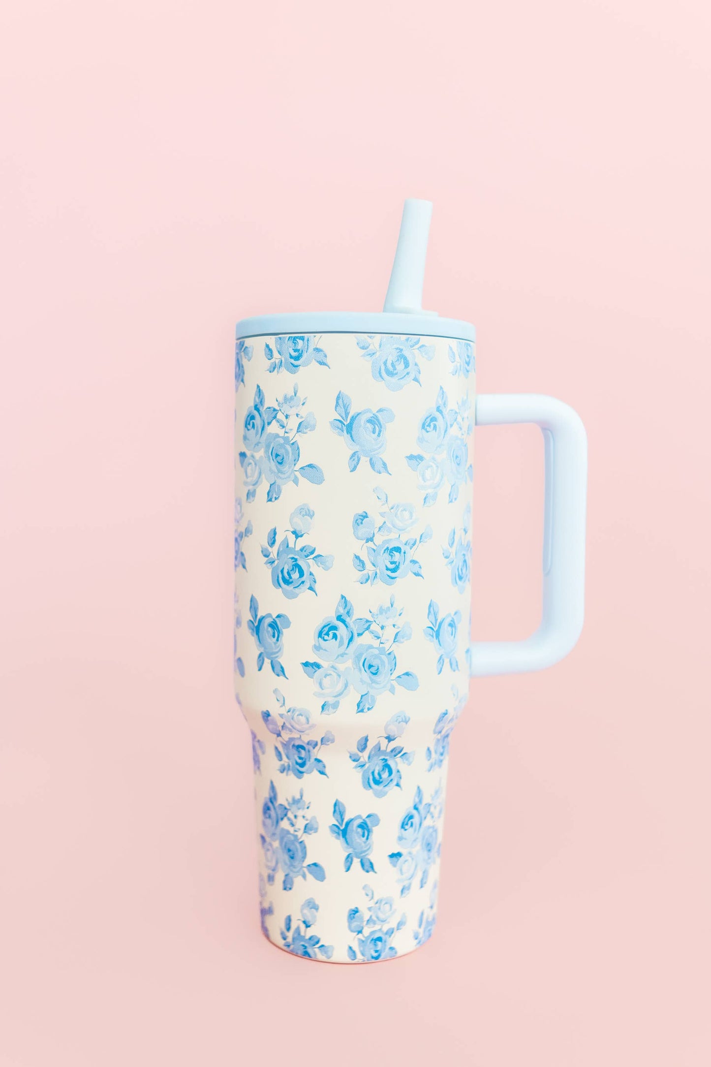 Rock Paper Scissors - Blue Floral 40oz Tumbler with Spill Proof Lid and Flip Straw Rock Paper Scissors